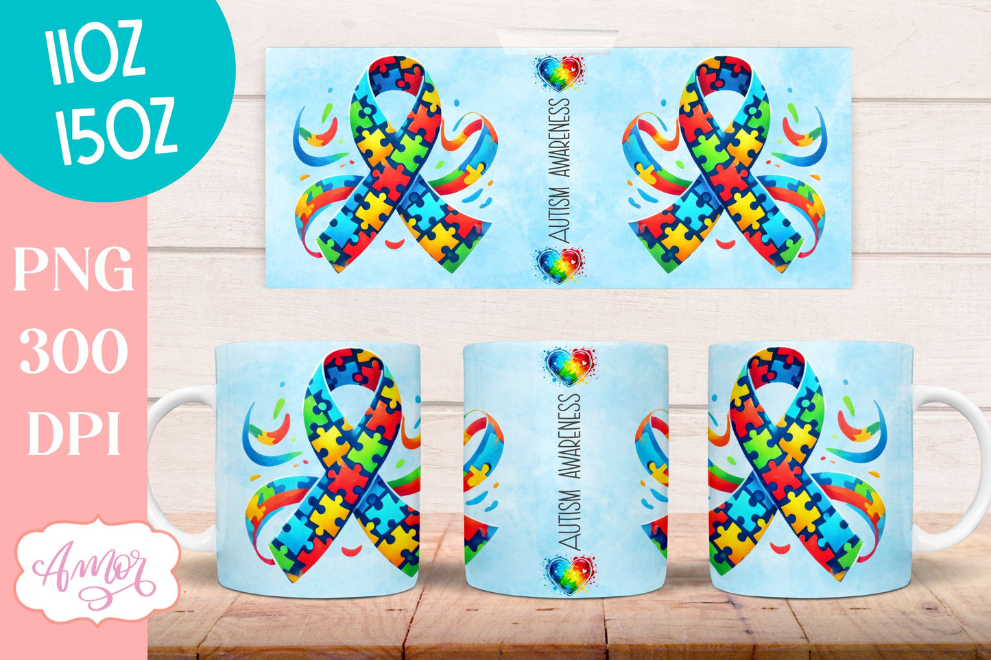 Autism awareness mug wrap sublimation PNG 11oz 15oz