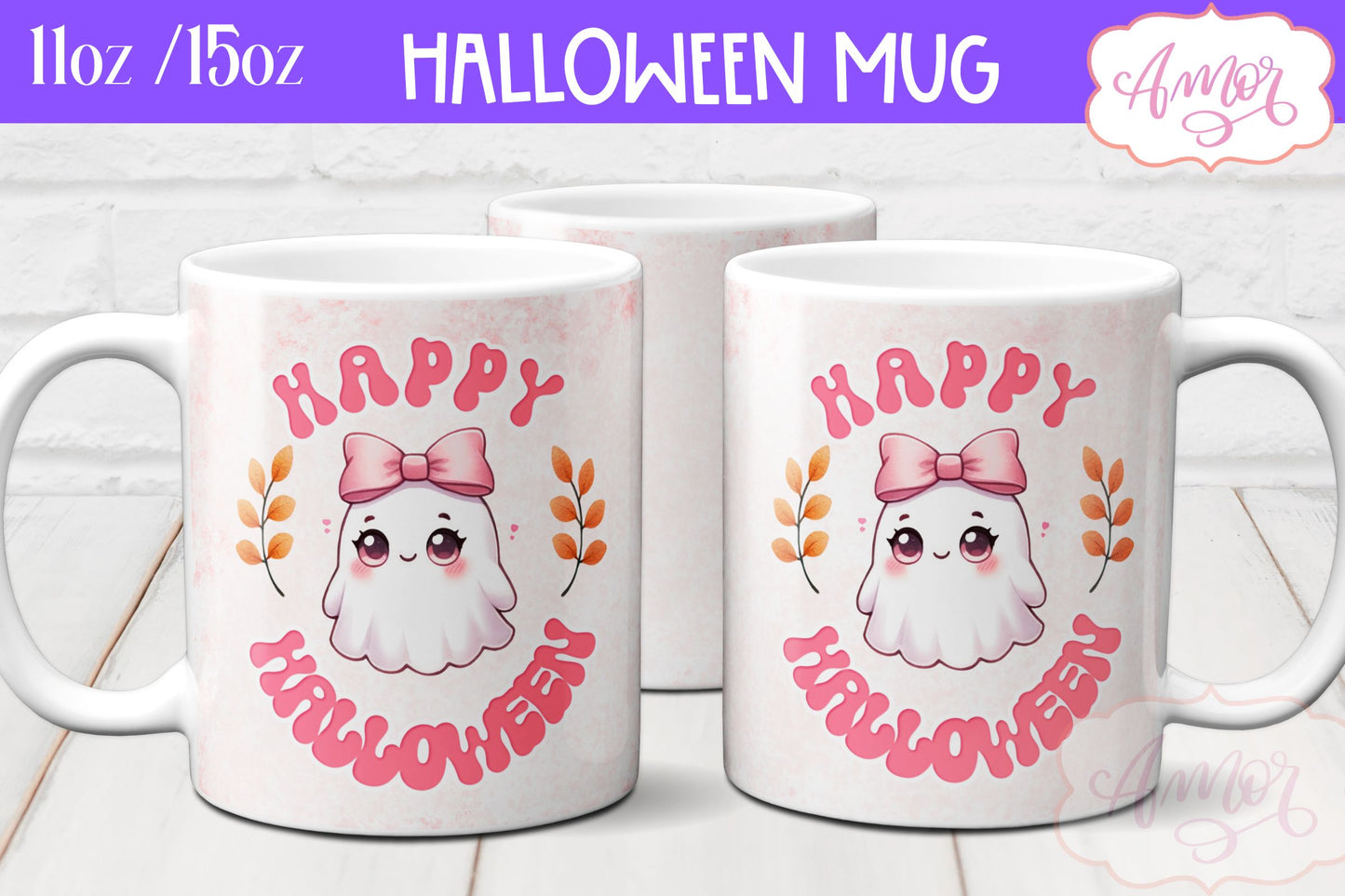 Pink Halloween mug wraps for sublimation PNG BUNDLE
