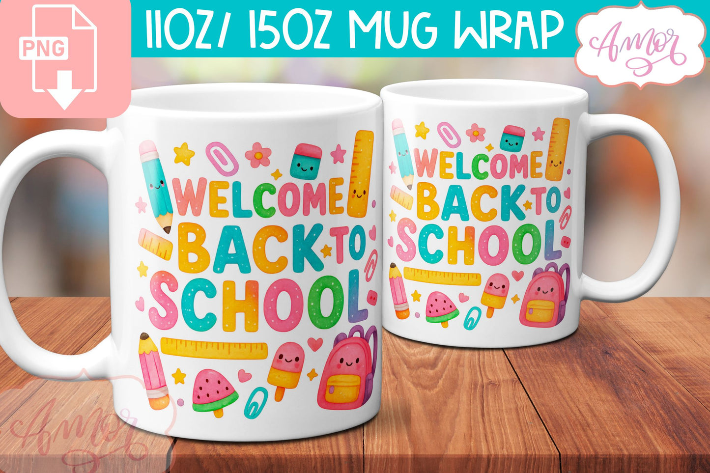 BUNDLE Cute Teacher mug Wraps PNG, cute school mugs template