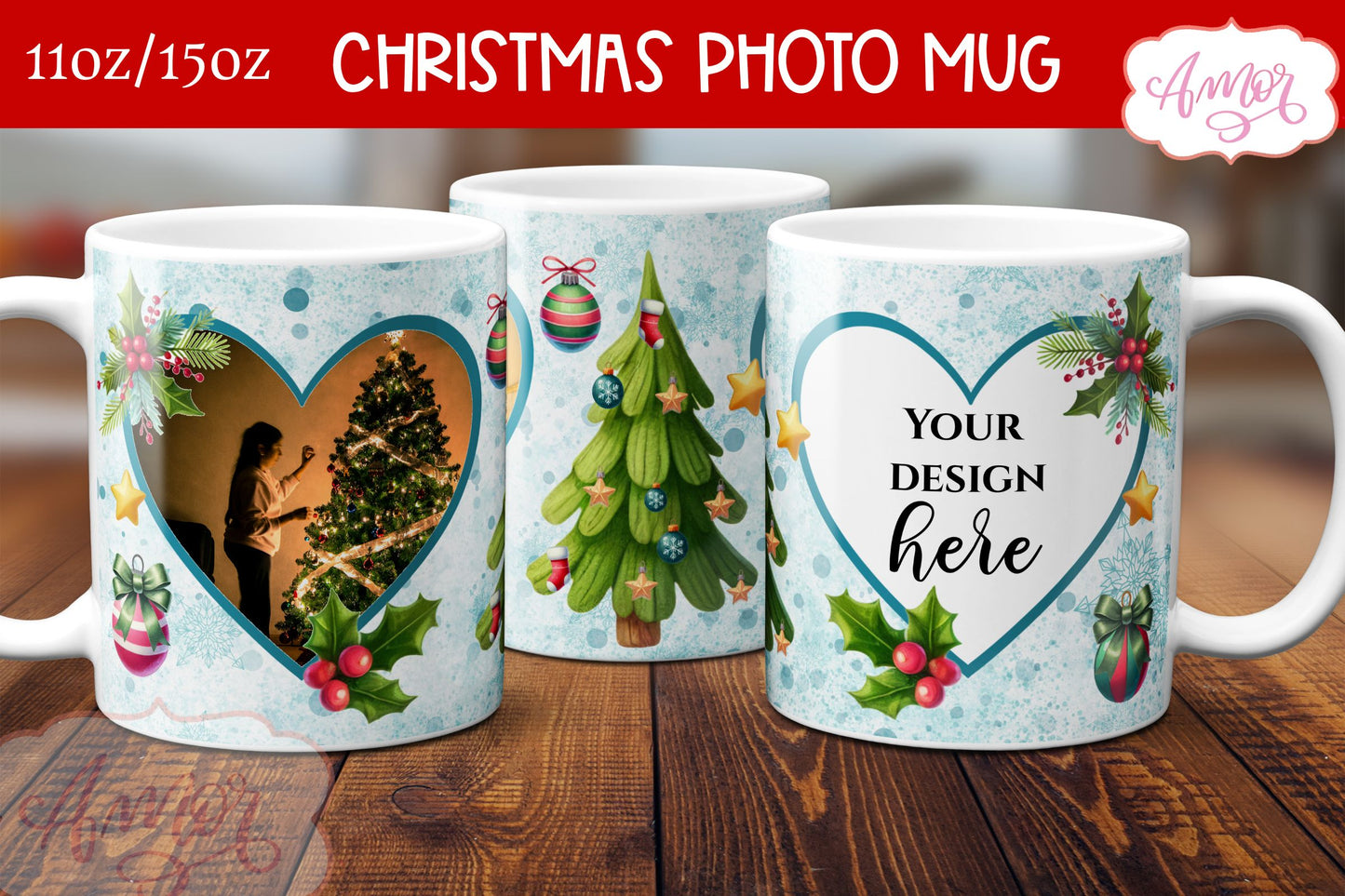 BUNDLE Christmas Photo Mug Wrap PNG Sublimation