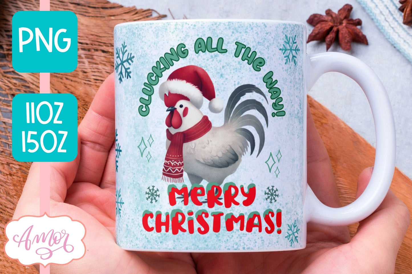 Funny Christmas mug wrap PNG | Christmas rooster coffee mug
