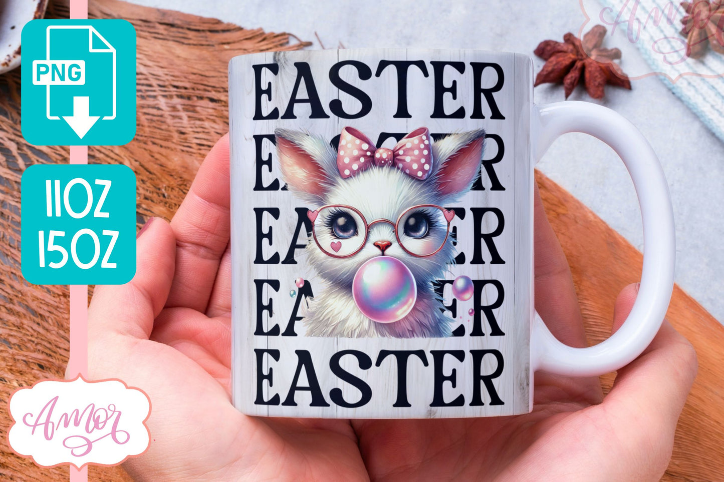 Coquette Easter Mug Wrap PNG | Easter bunny mug sublimation