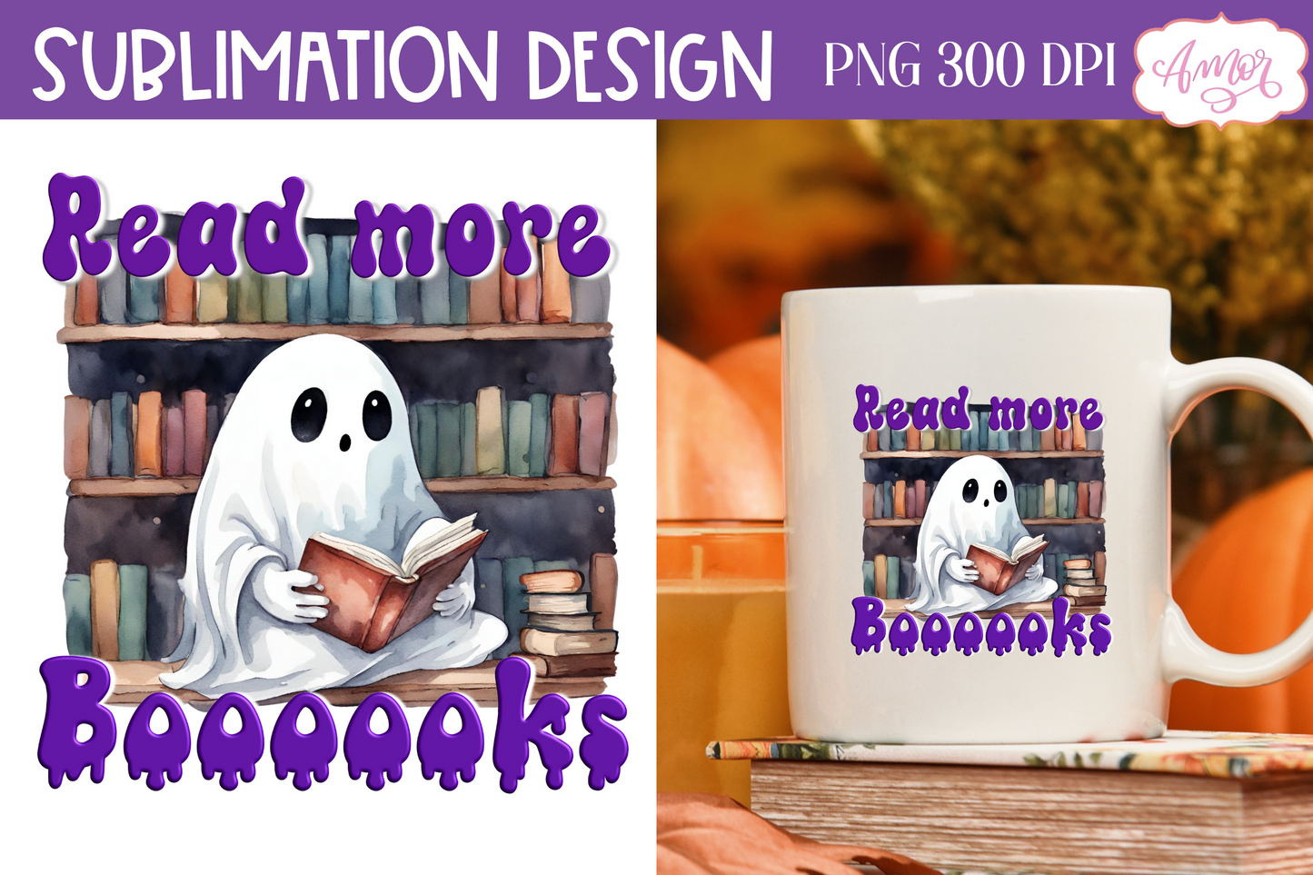 Read more books halloween PNG for sublimation