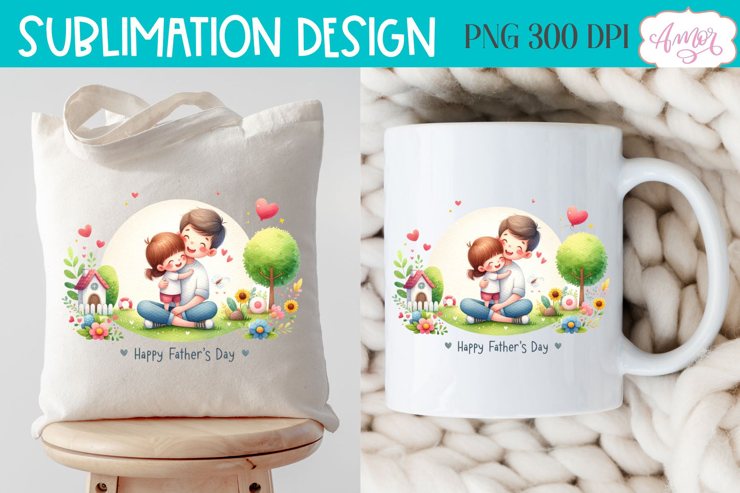 Happy Father's Day PNG for sublimation | Dad and daughter PNG