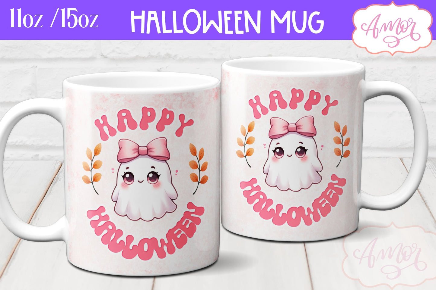 Pink Halloween mug wraps for sublimation PNG BUNDLE
