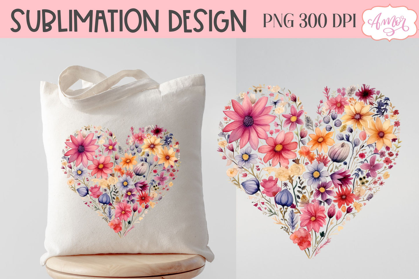 Floral heart design PNG for sublimation