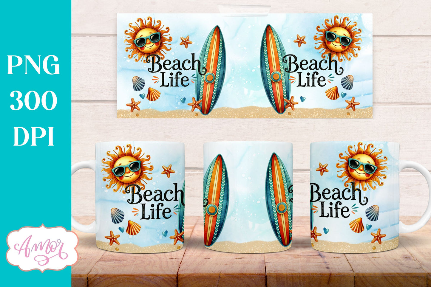 Beach Life Mug Wrap for Sublimation | Summer mug wrap PNG