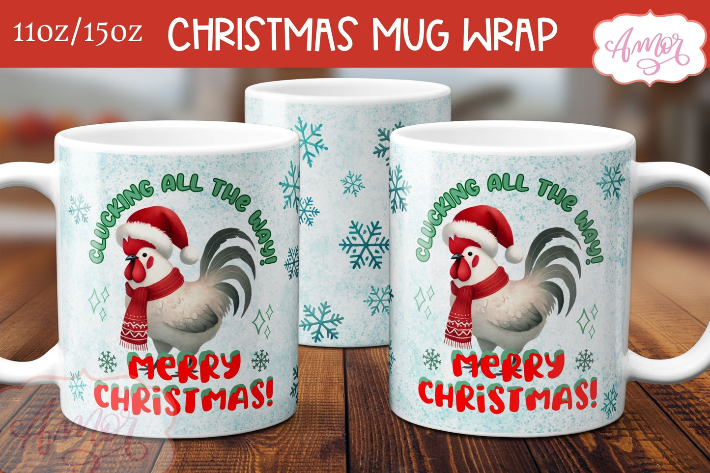 Funny Christmas mug wrap PNG | Christmas rooster coffee mug
