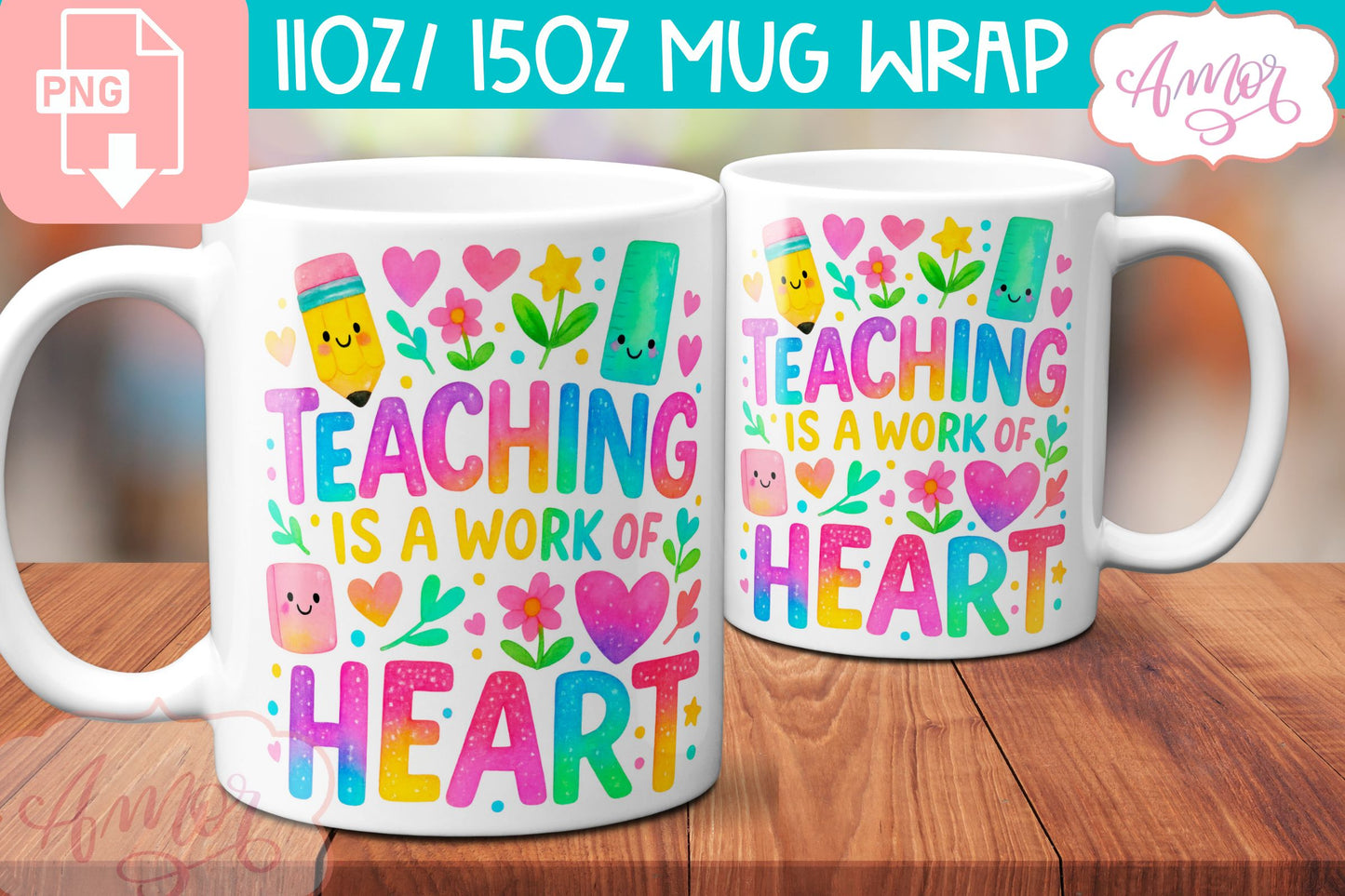 BUNDLE Cute Teacher mug Wraps PNG, cute school mugs template