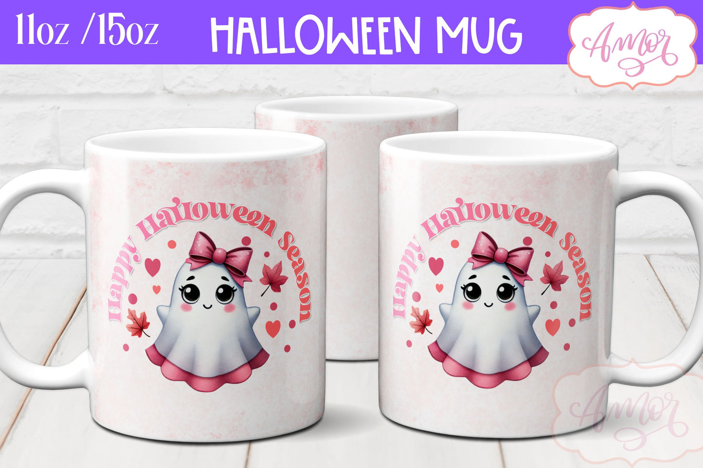 Pink Halloween mug wraps for sublimation PNG BUNDLE