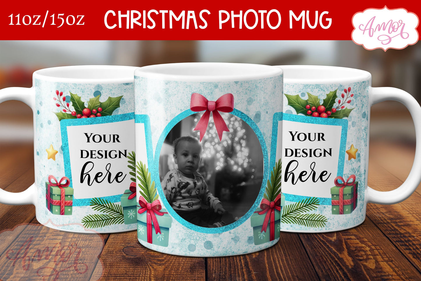 BUNDLE Christmas Photo Mug Wrap PNG Sublimation