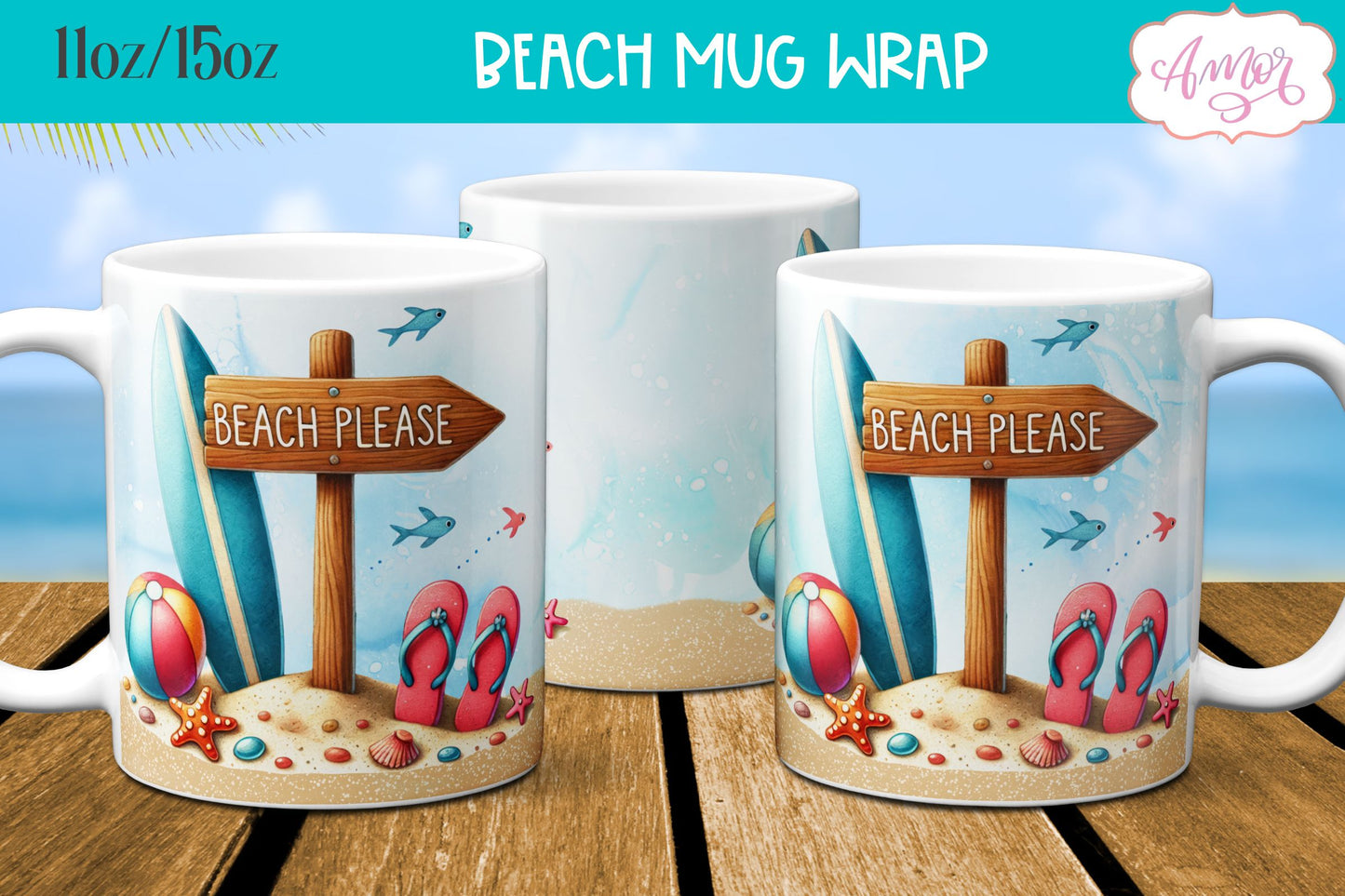 Beach Life Mug Wrap for Sublimation