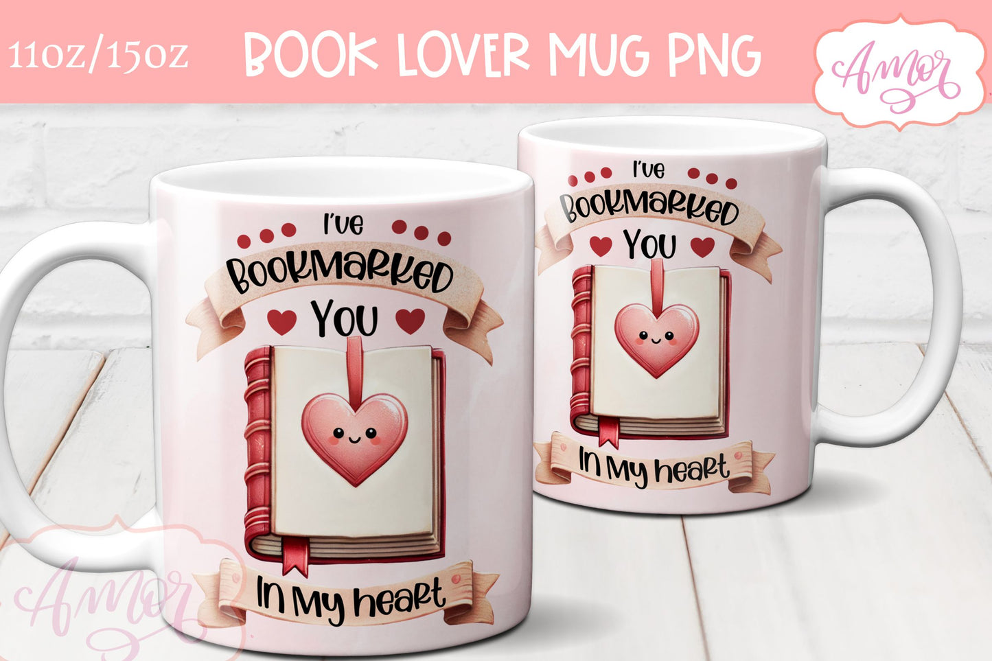 Valentines mug wrap PNG for book lovers | Book nerd mug