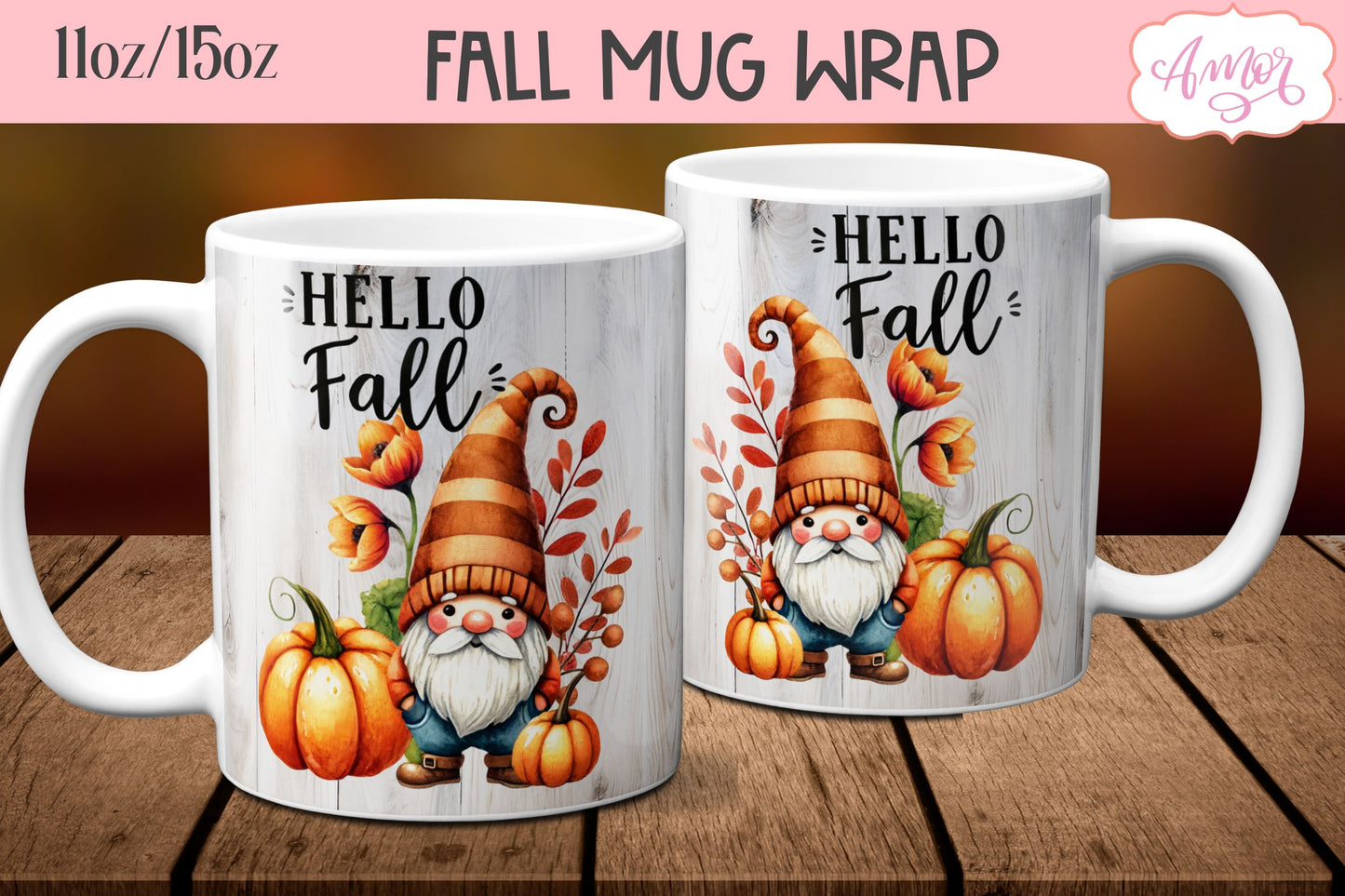 Fall mug wraps for sublimation BUNDLE 11oz 15oz