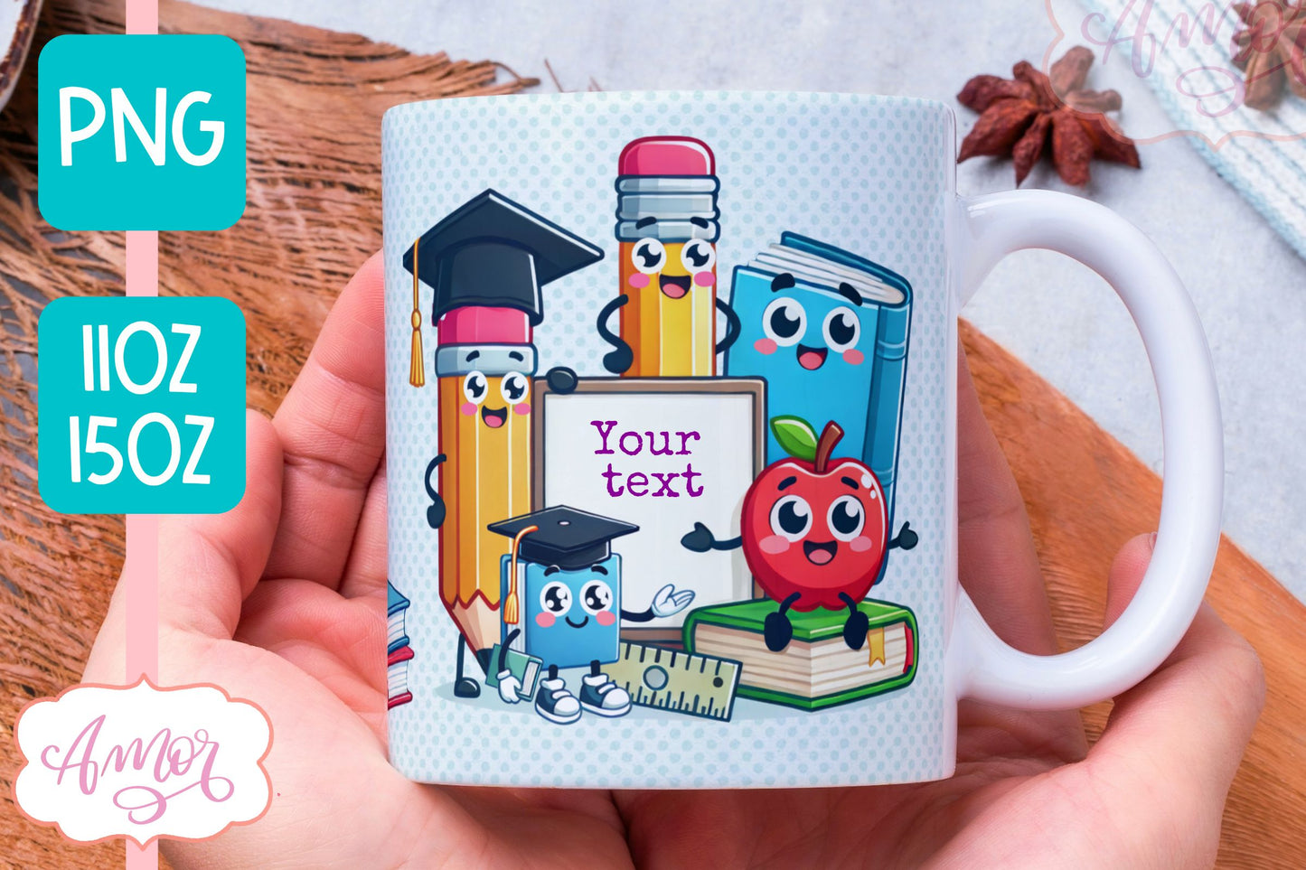 Cute Teacher Mug Wrap PNG | Customizable Teacher mug PNG