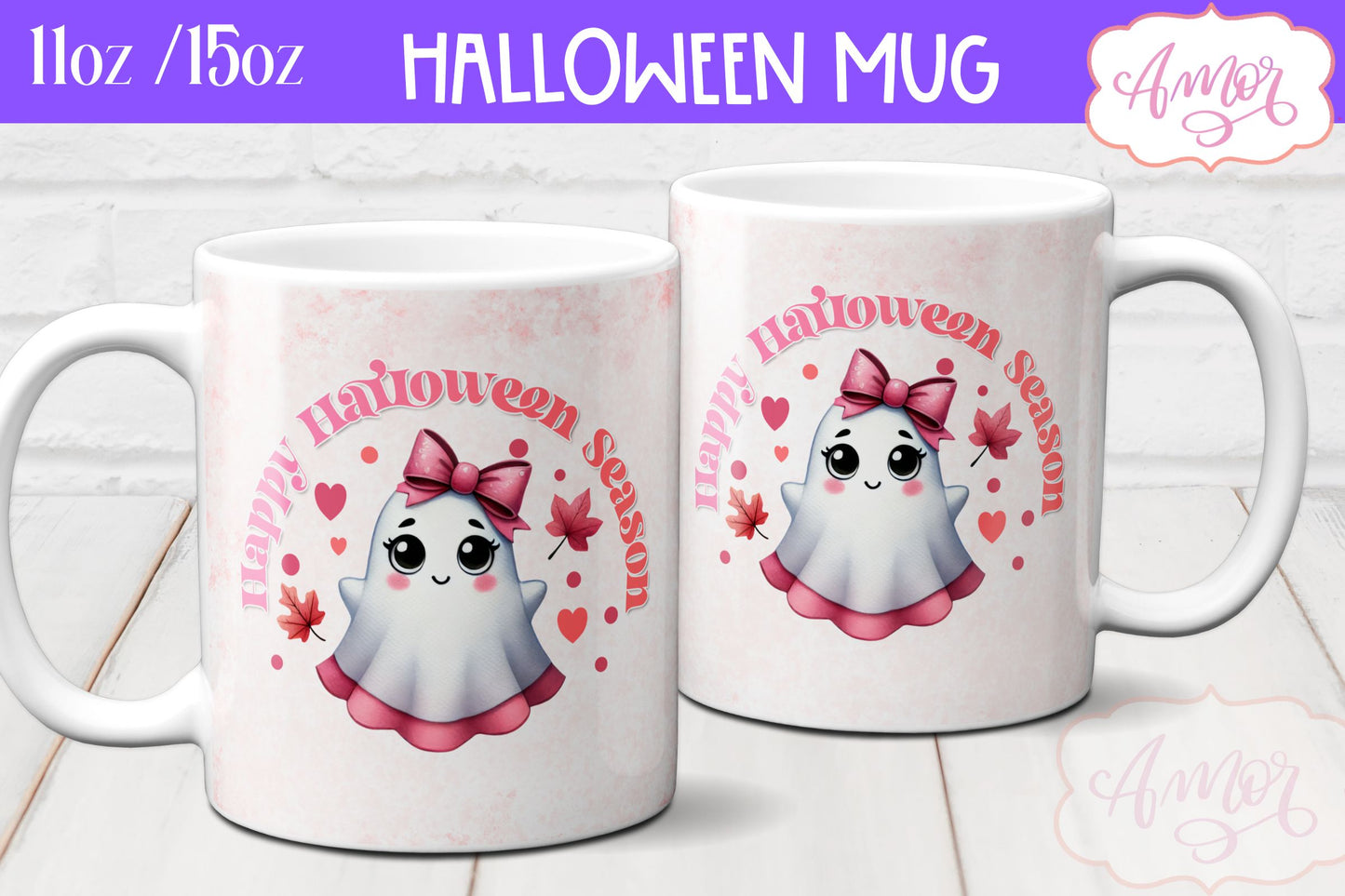 Pink Halloween mug wraps for sublimation PNG BUNDLE