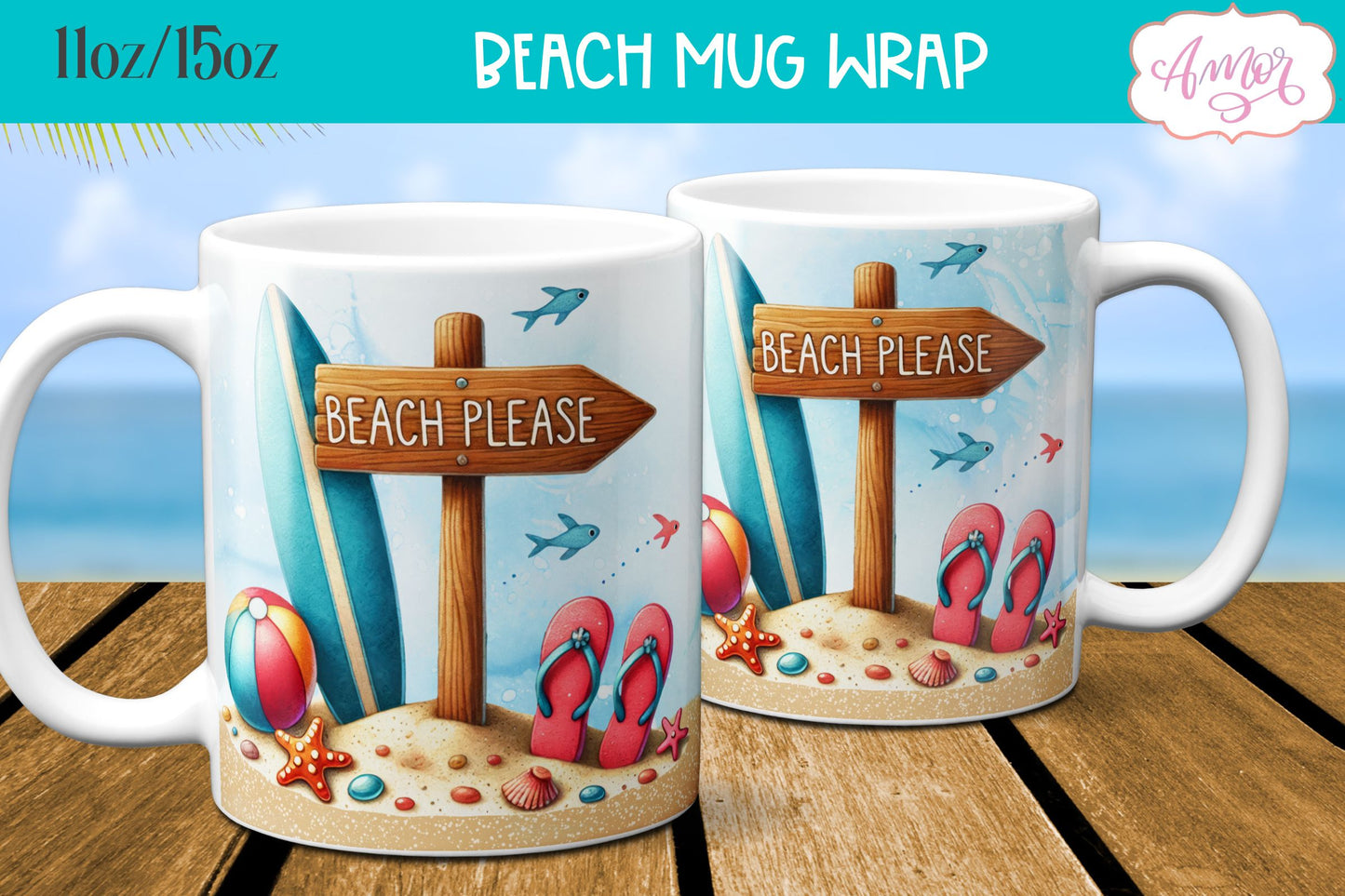Beach Life Mug Wrap for Sublimation