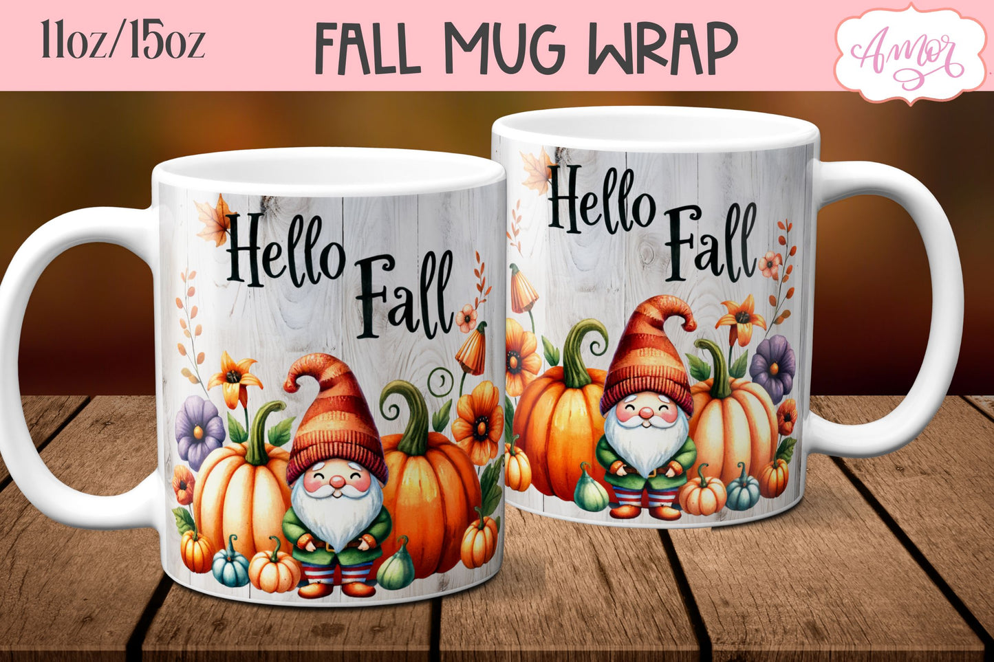Fall mug wraps for sublimation BUNDLE 11oz 15oz