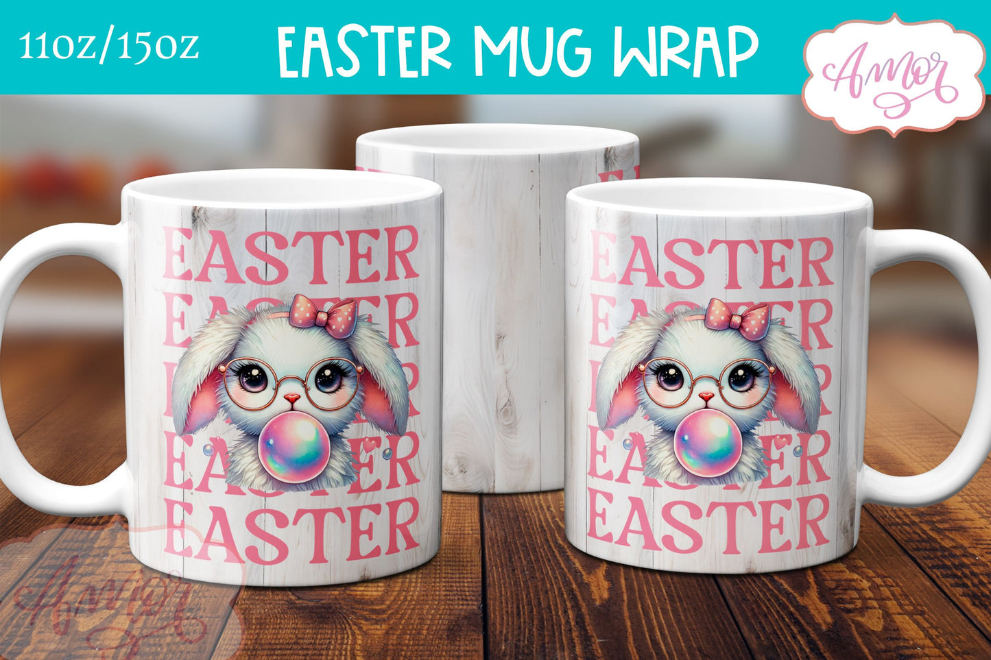 Coquette Easter Mug Wrap PNG | Easter bunny mug sublimation