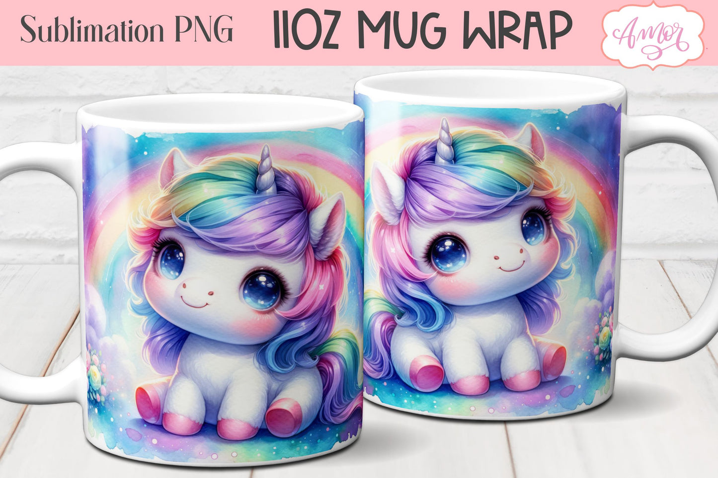Magical Unicorn mug wraps for sublimation | Rainbow mug PNG