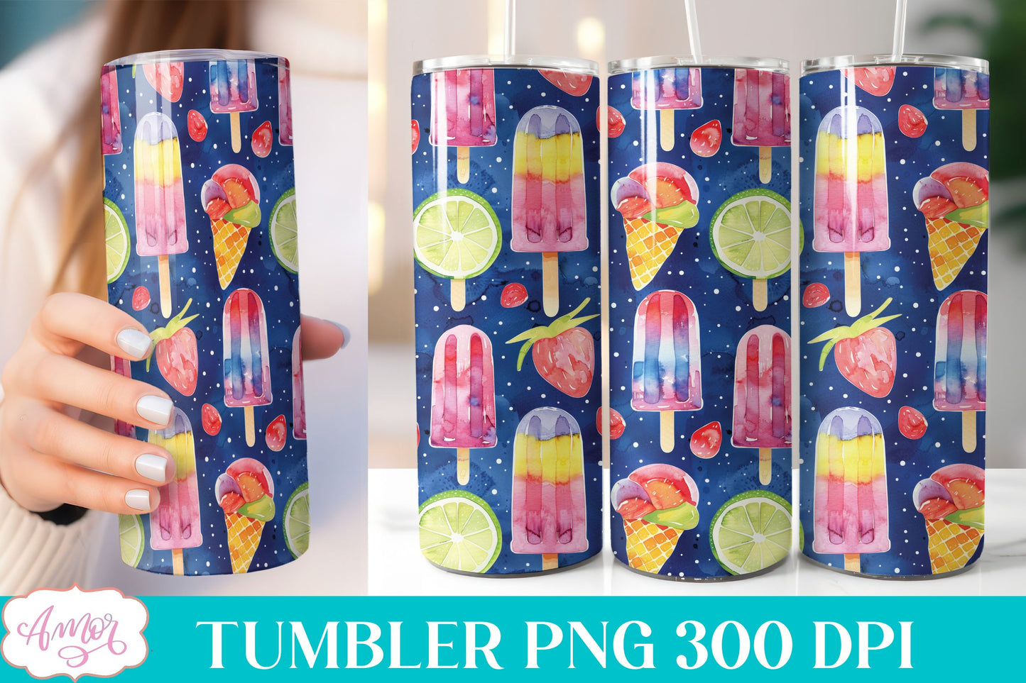 Ice popsicle tumbler wrap | Summer tumbler sublimation PNG