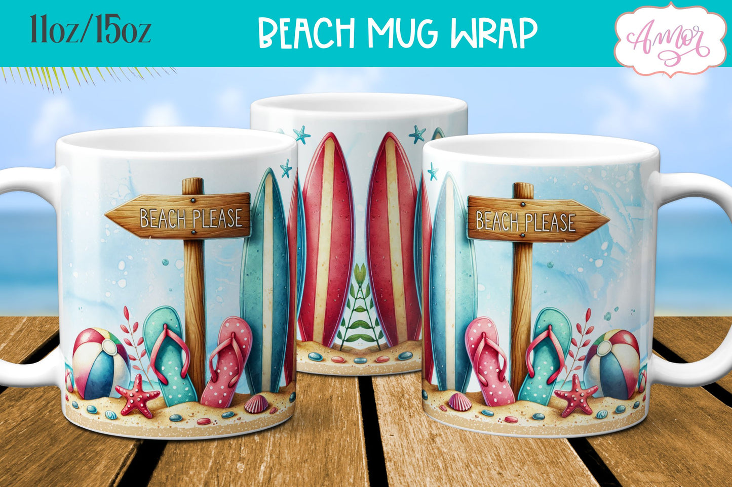 Beach Life Mug Wrap for Sublimation