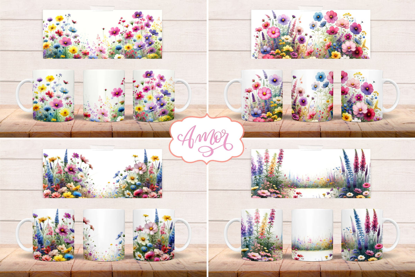 Wildflowers Garden Mug Wrap PNG for Sublimation BUNDLE