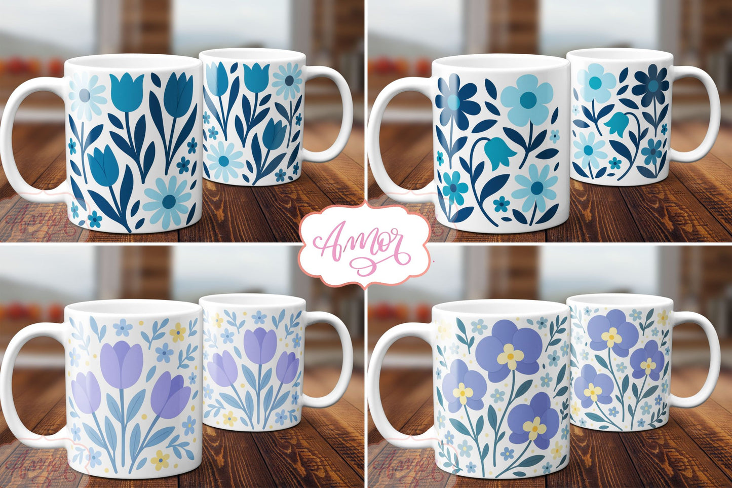 Bundle Spring floral mug wraps sublimation, Colorful mug PNG