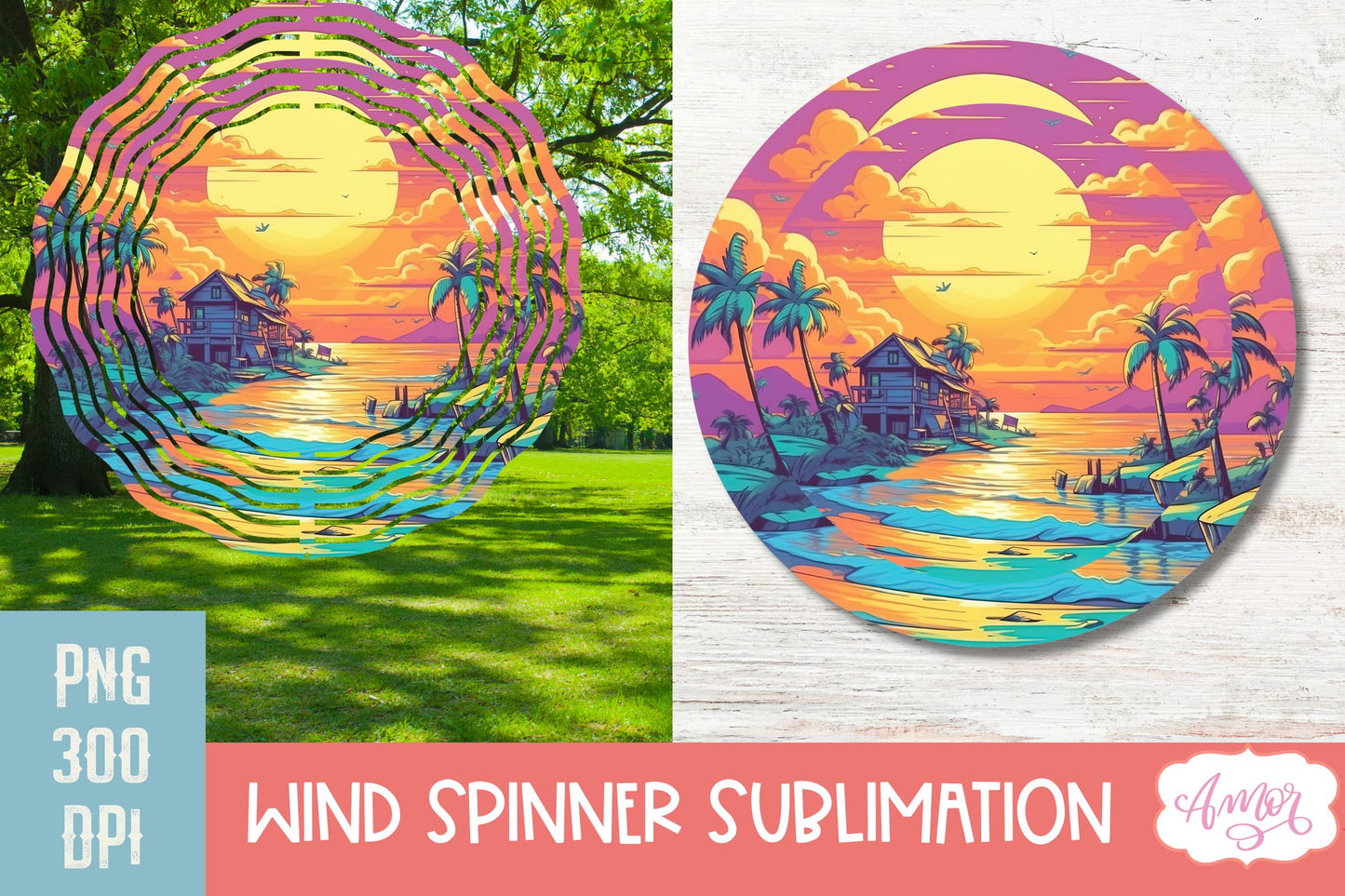 Summer beach landscape wind Spinner sublimation PNG BUNDLE