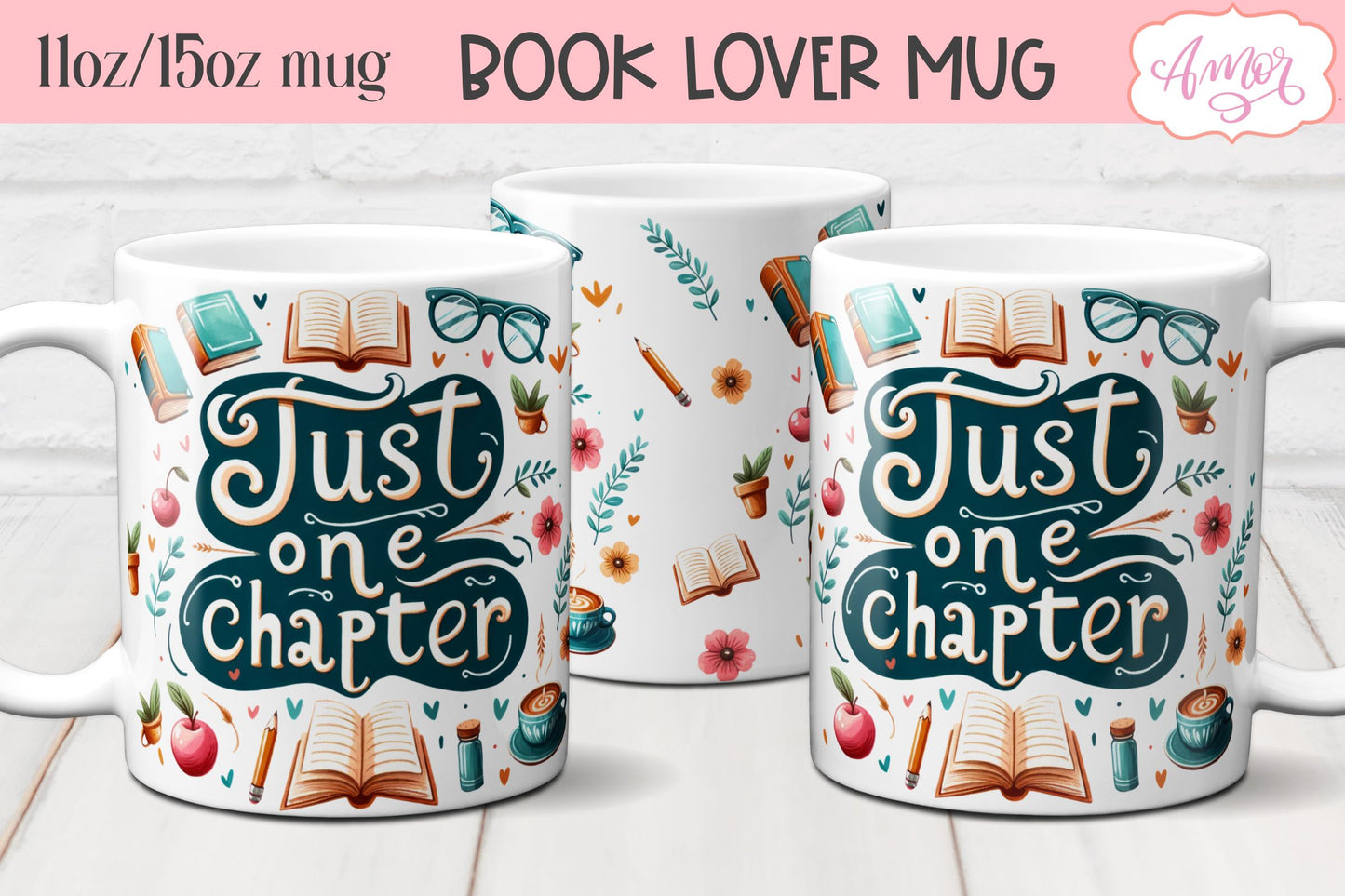 Just one chapter mug wrap sublimation PNG | Book lover mug