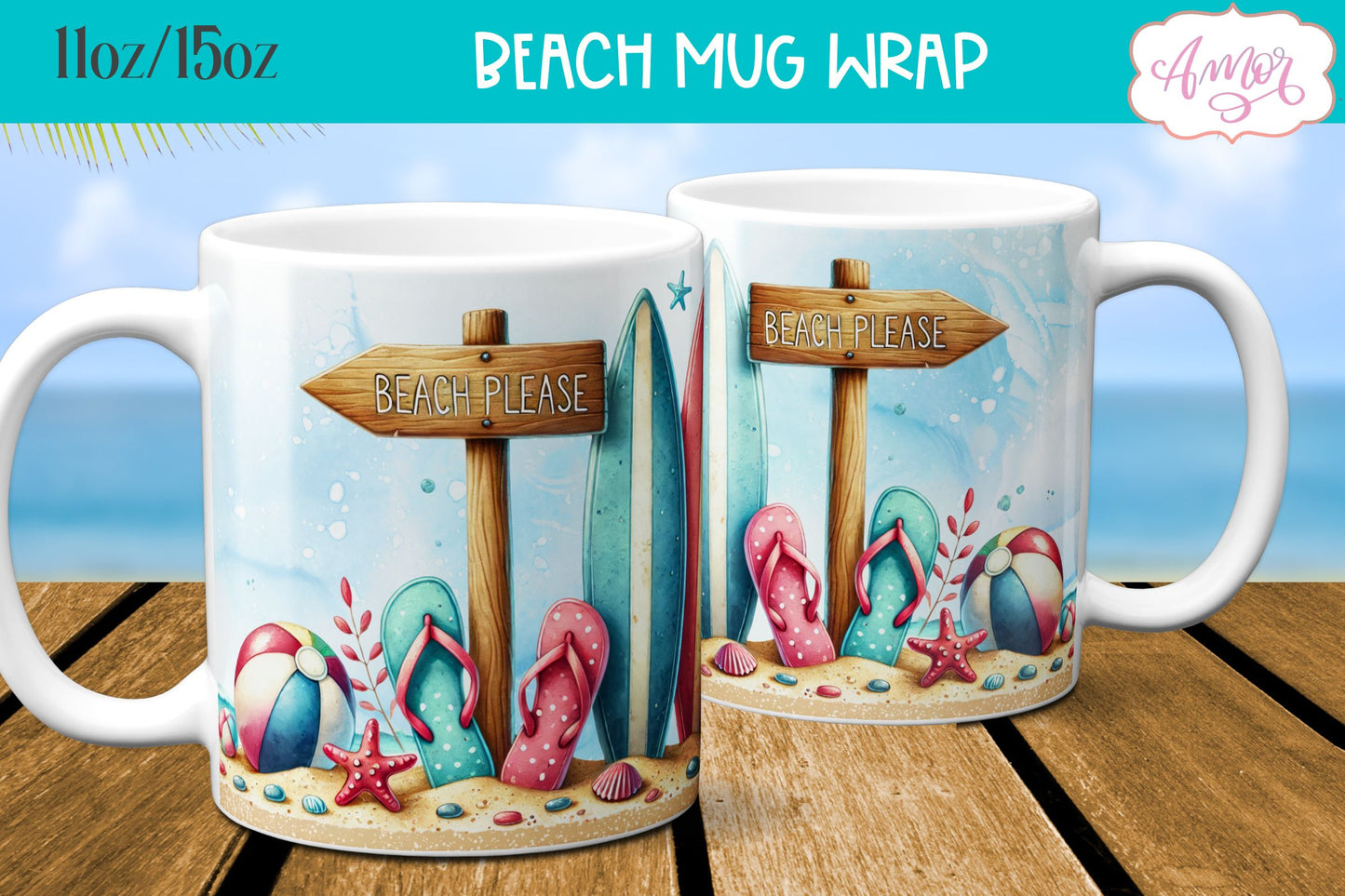 Beach Life Mug Wrap for Sublimation