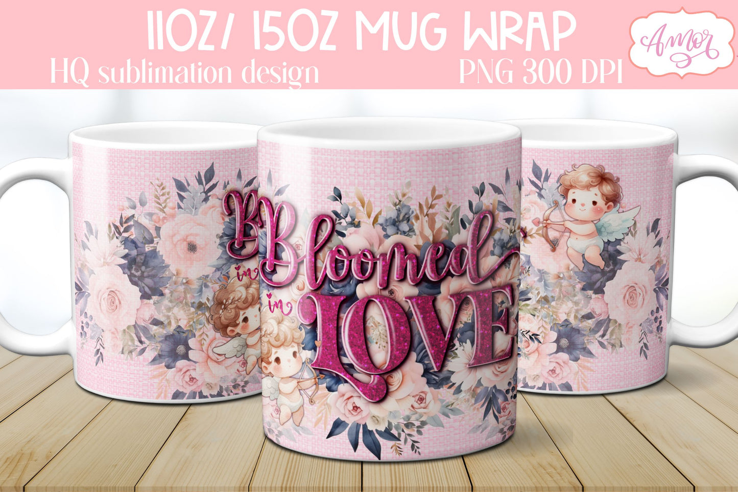 Valentines Mug Wraps for Sublimation Bundle | 6 mug designs