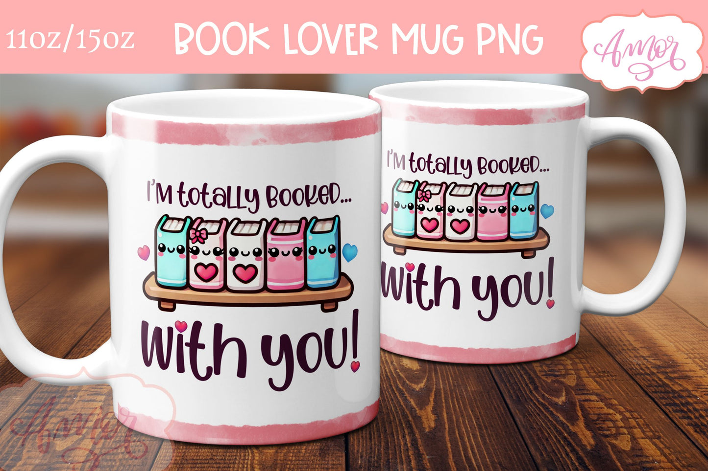 Valentines mug wrap PNG for book lovers | Book nerd mug