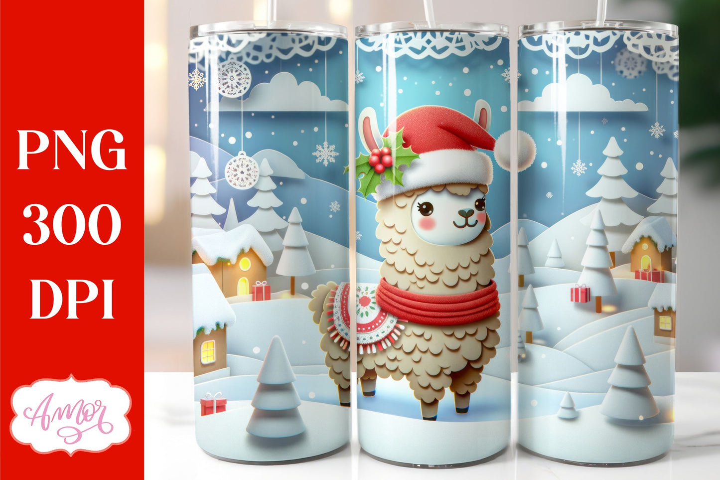 Christmas llama tumbler wrap for sublimation bundle