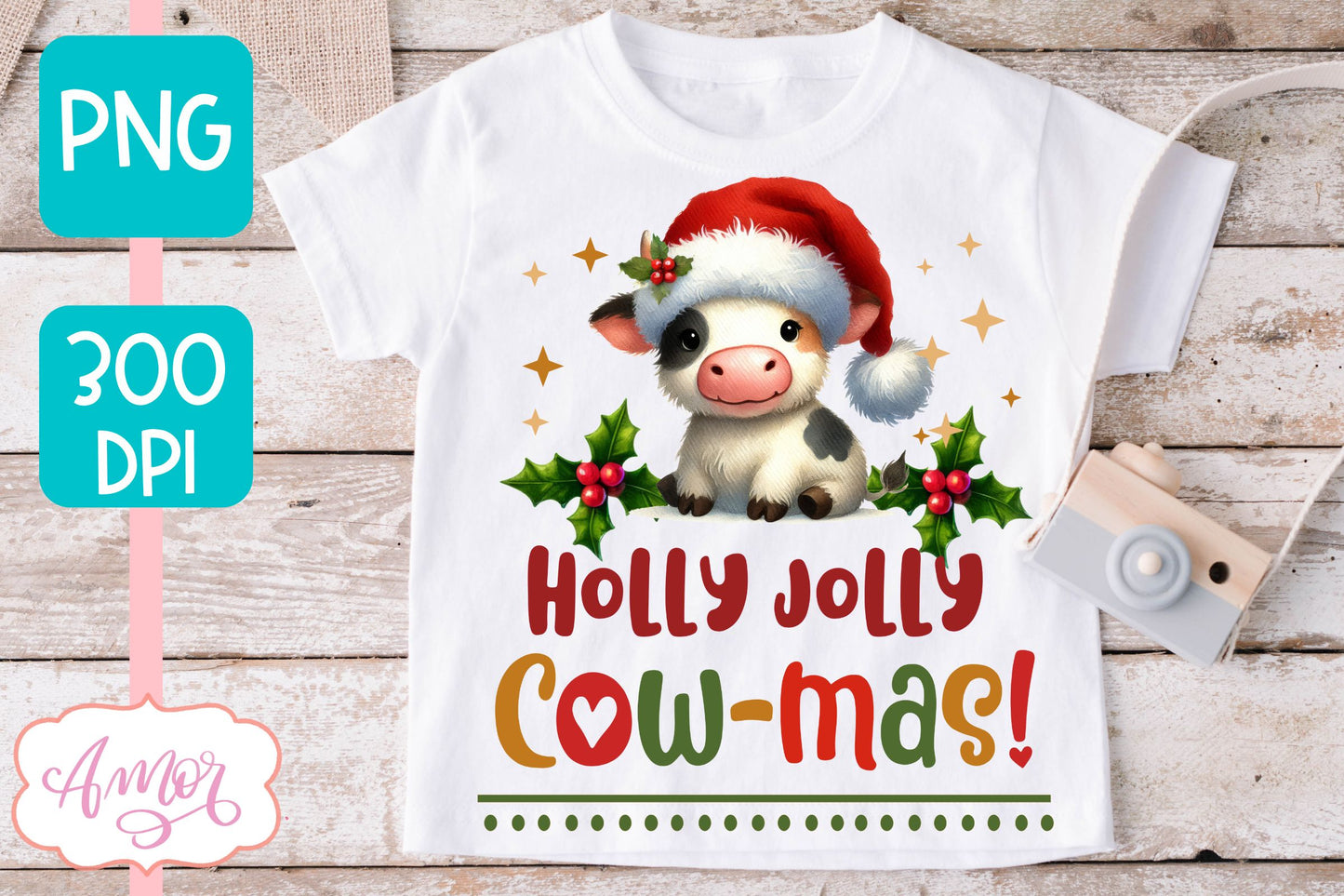 Holly Jolly cowmas PNG | Cute Christmas cow PNG sublimation