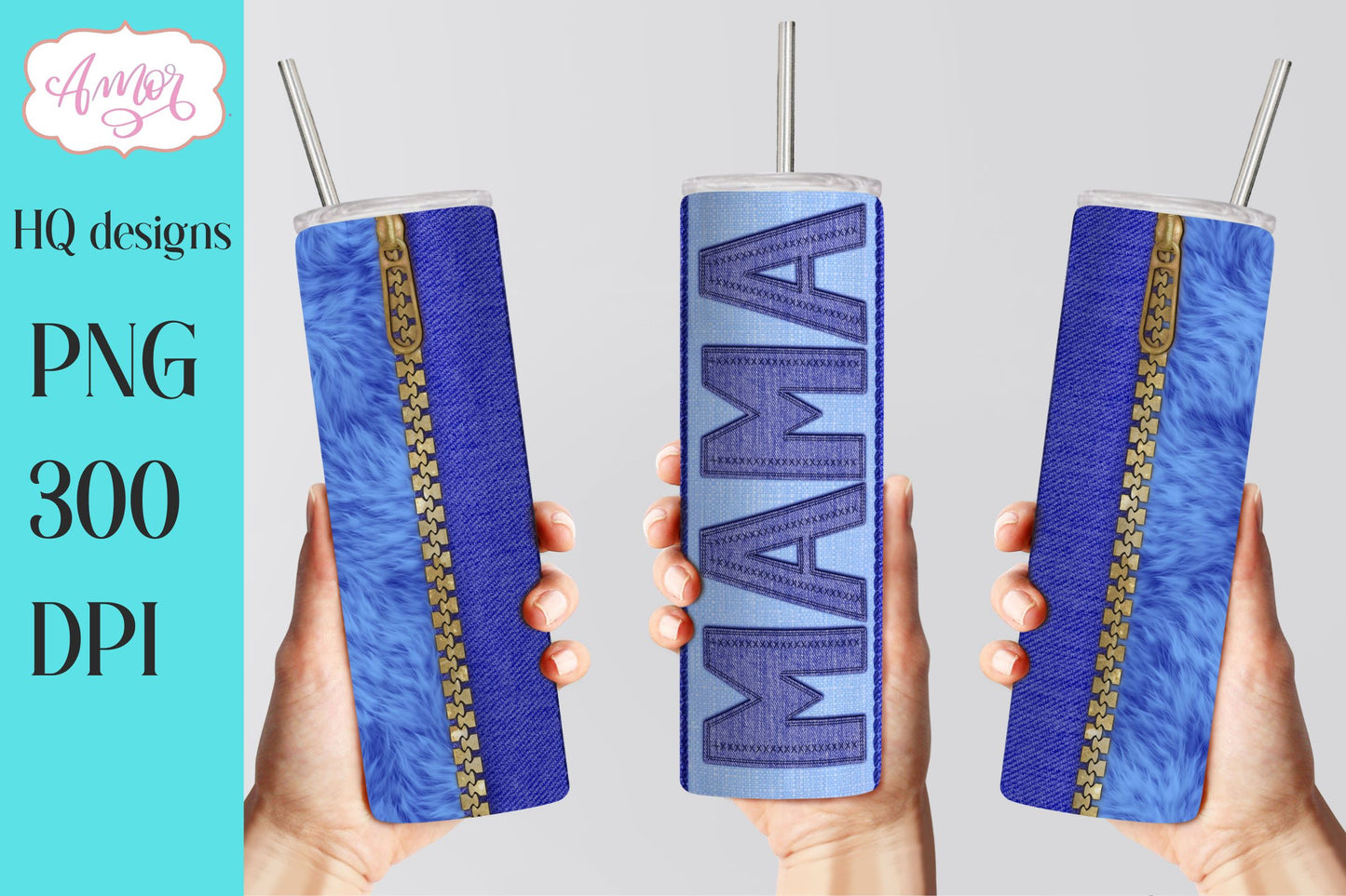 Mama Tumbler wrap PNG for sublimation denim effect