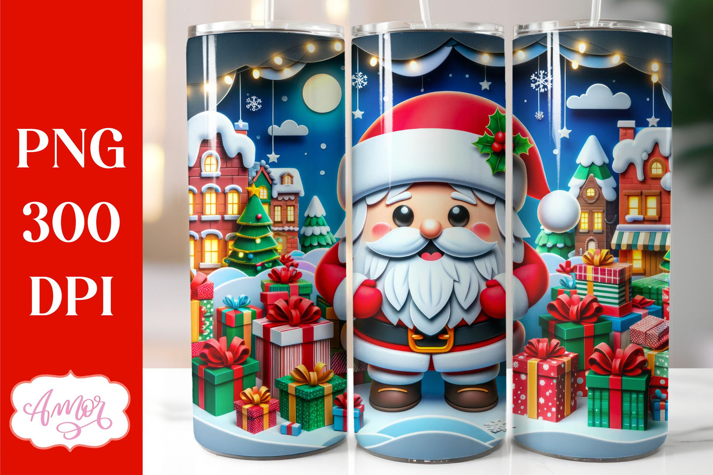 Christmas 3D tumbler wrap for sublimation | Santa tumbler PNG