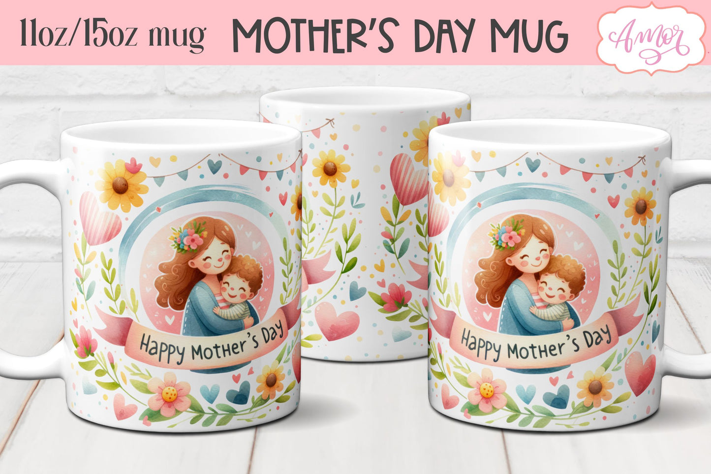 Happy Mother's day Mug Wrap PNG BUNDLE 11oz 15oz