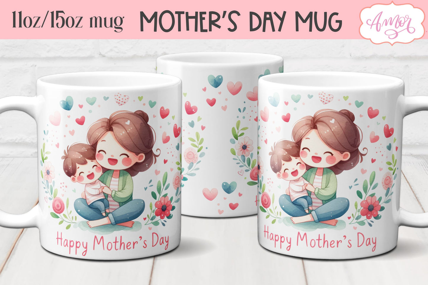 Happy Mother's day Mug Wrap PNG BUNDLE 11oz 15oz