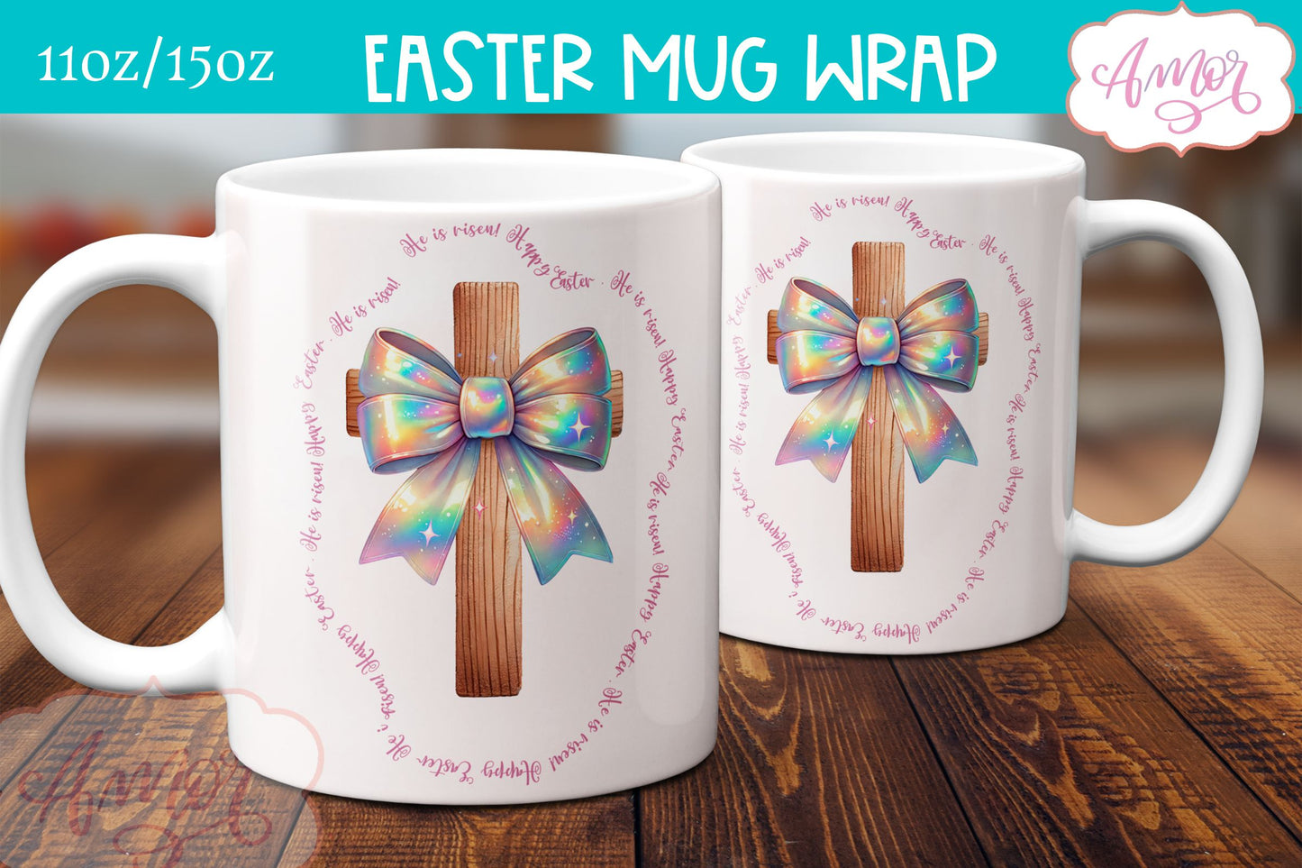 He is risen Mug Wrap PNG | Christian cross mug for Easter
