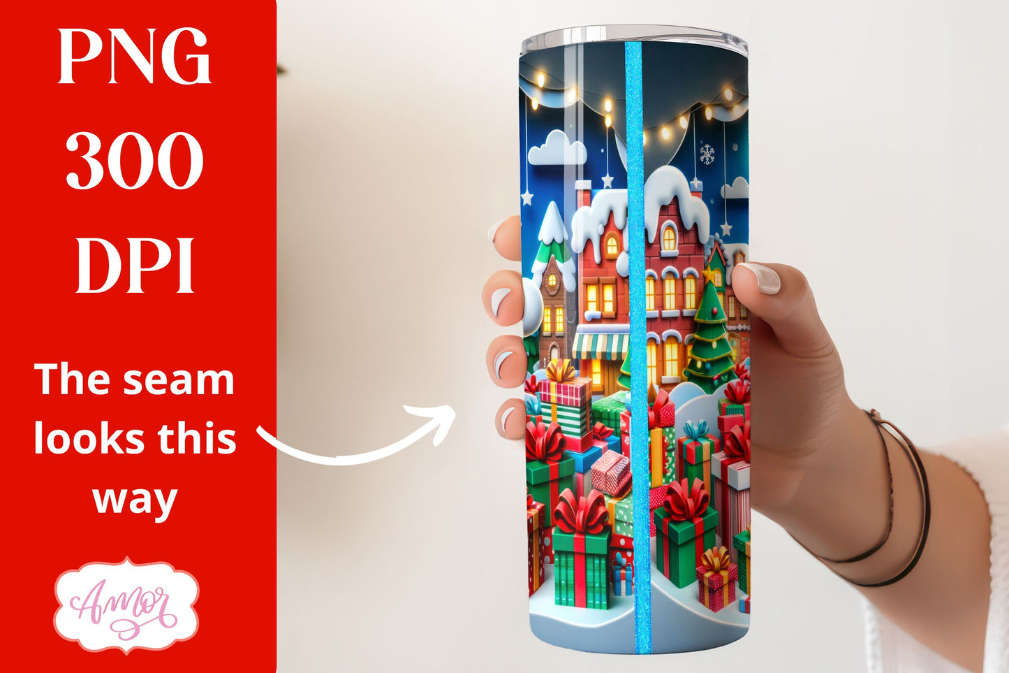 Christmas 3D tumbler wrap for sublimation | Santa tumbler PNG