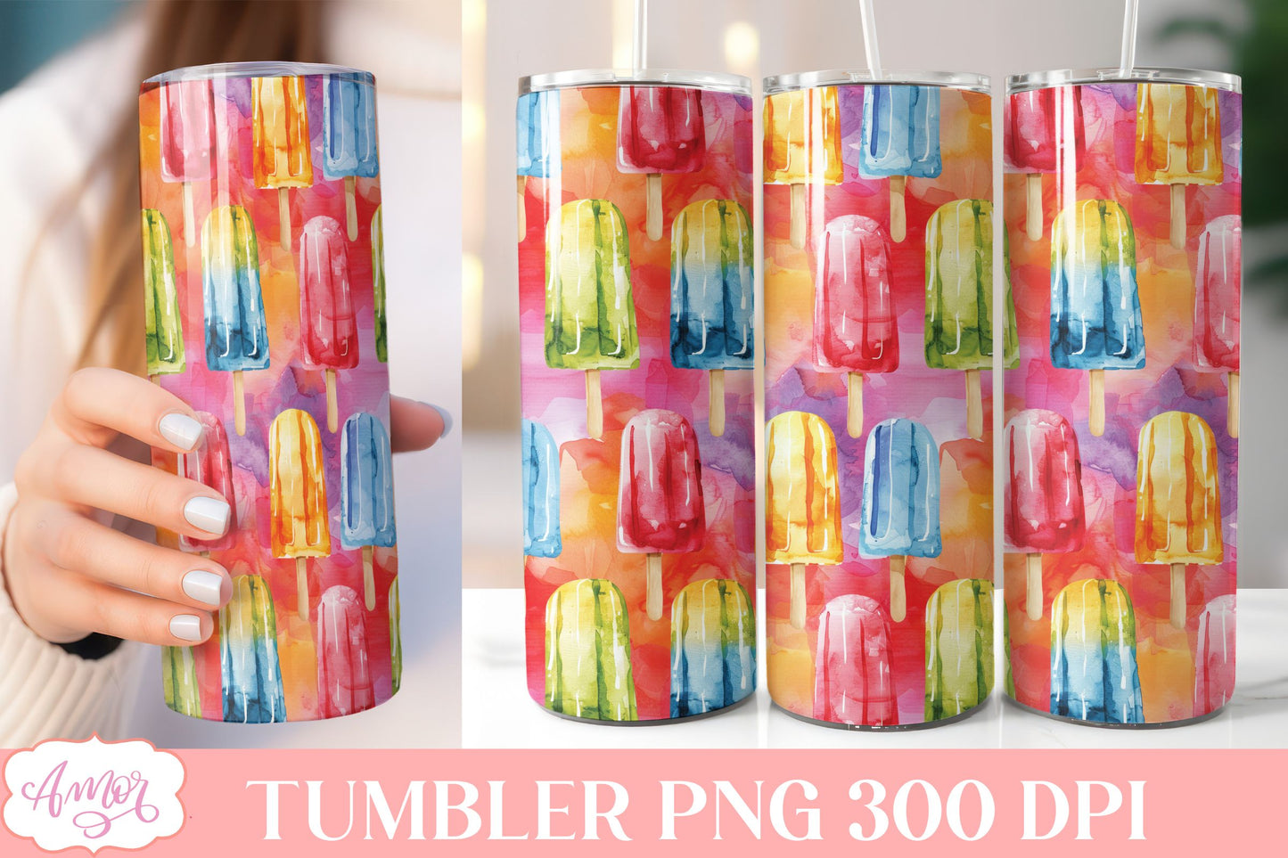 Ice popsicle tumbler wrap | Summer tumbler sublimation PNG