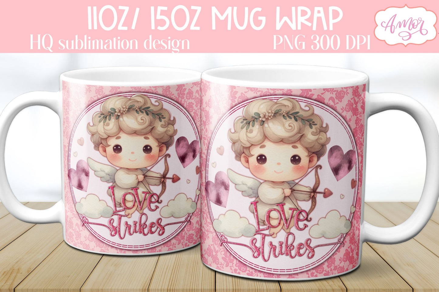 Valentines Mug Wraps for Sublimation Bundle | 6 mug designs