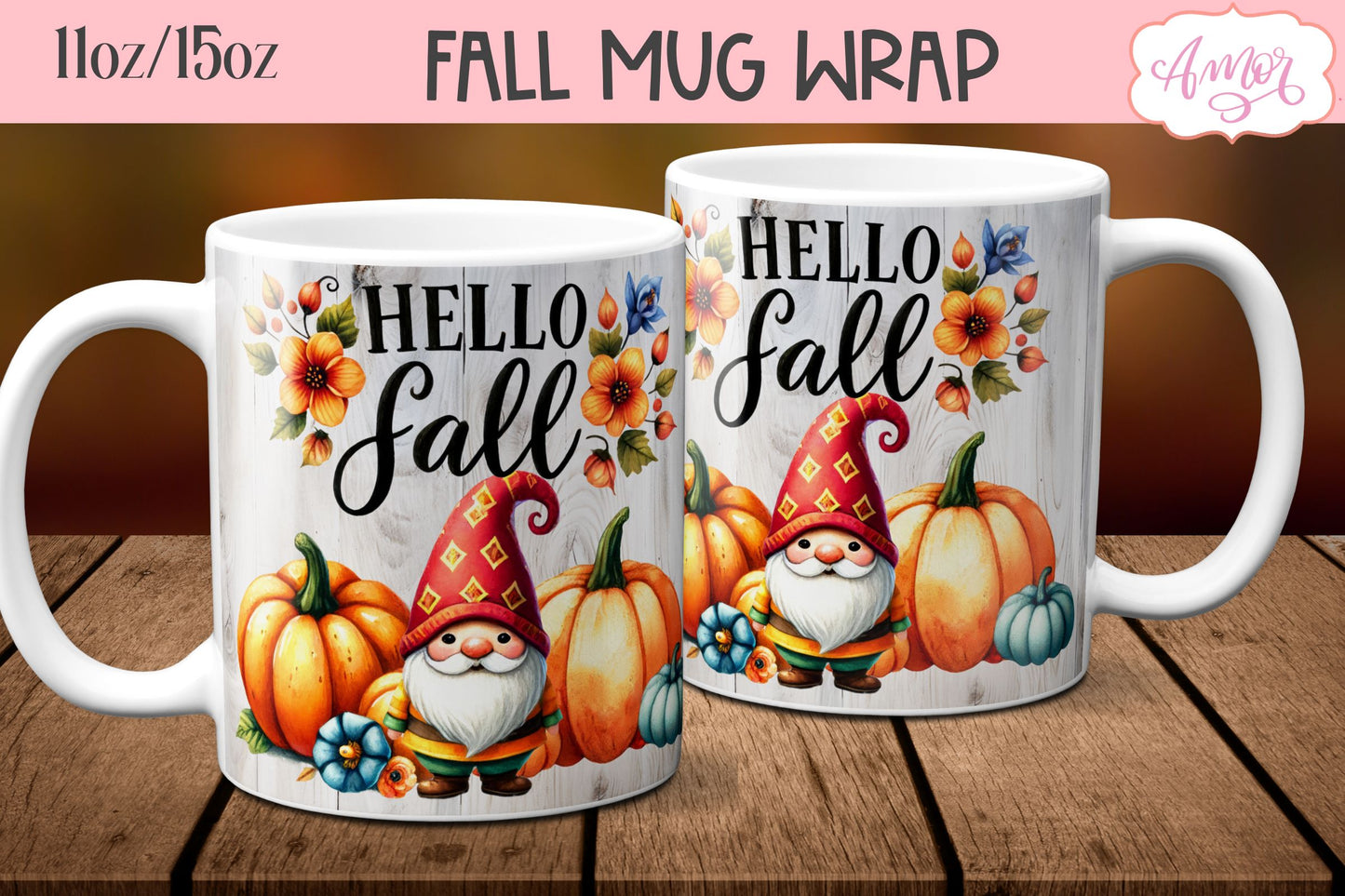 Fall mug wraps for sublimation BUNDLE 11oz 15oz