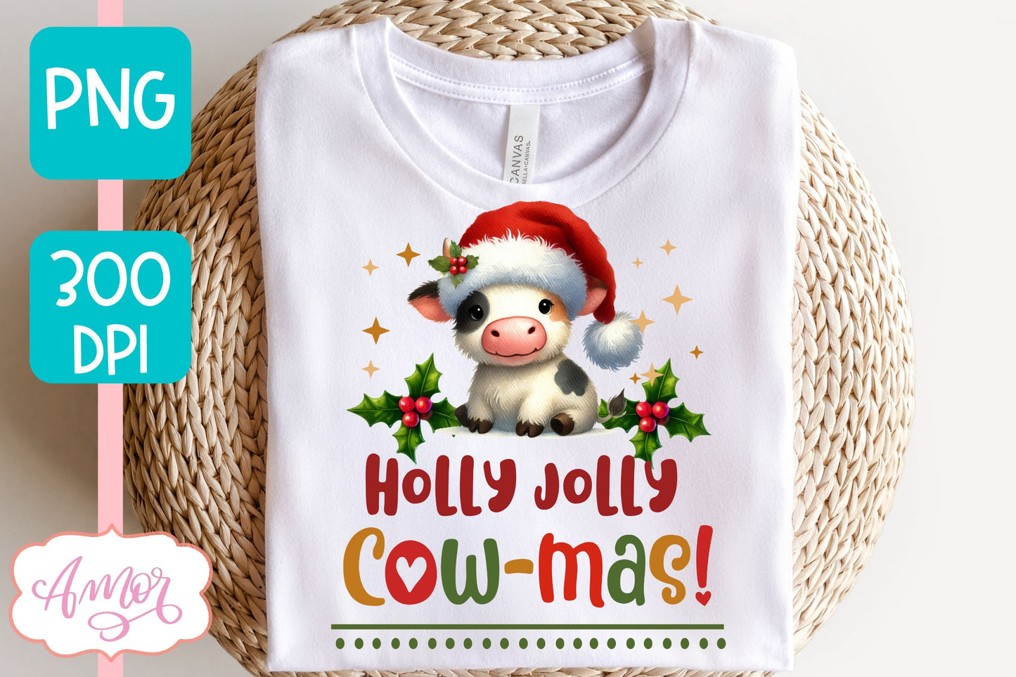 Holly Jolly cowmas PNG | Cute Christmas cow PNG sublimation