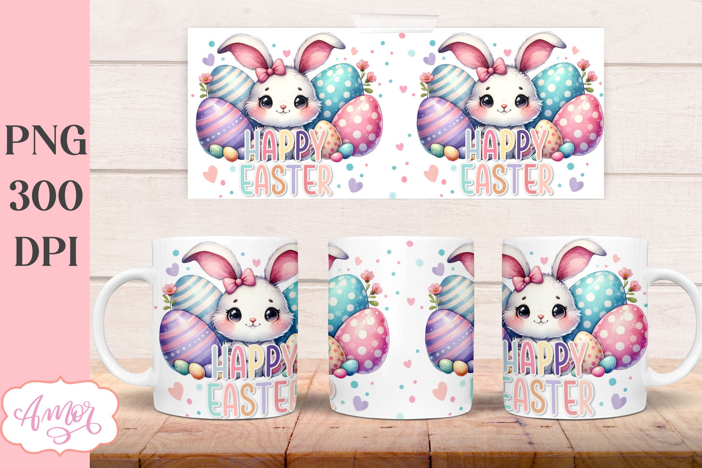 Happy Easter Mug Wrap for Sublimation | 11oz 15oz mug PNG