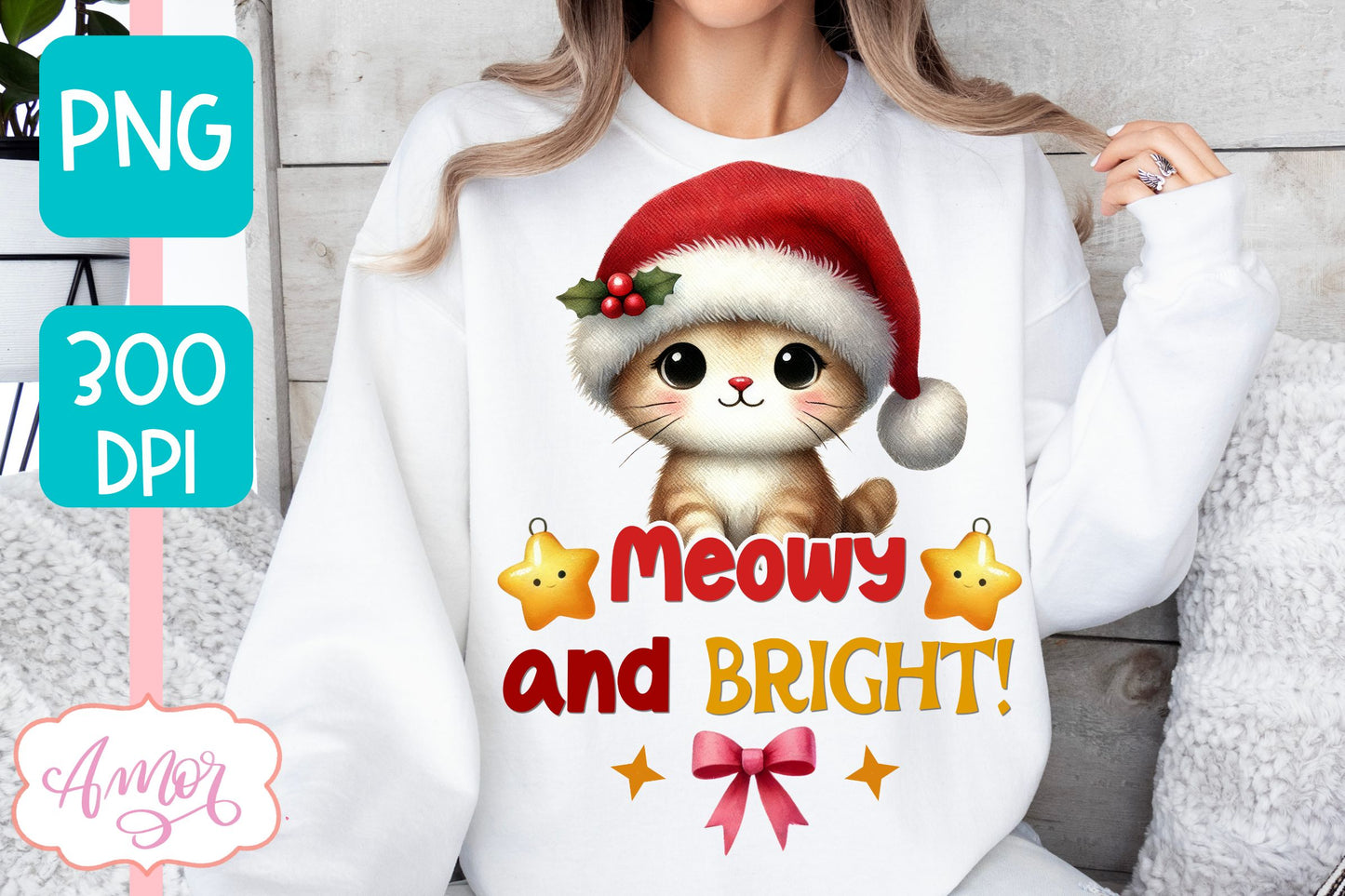 Meowy and bright PNG | Cute Christmas cat PNG