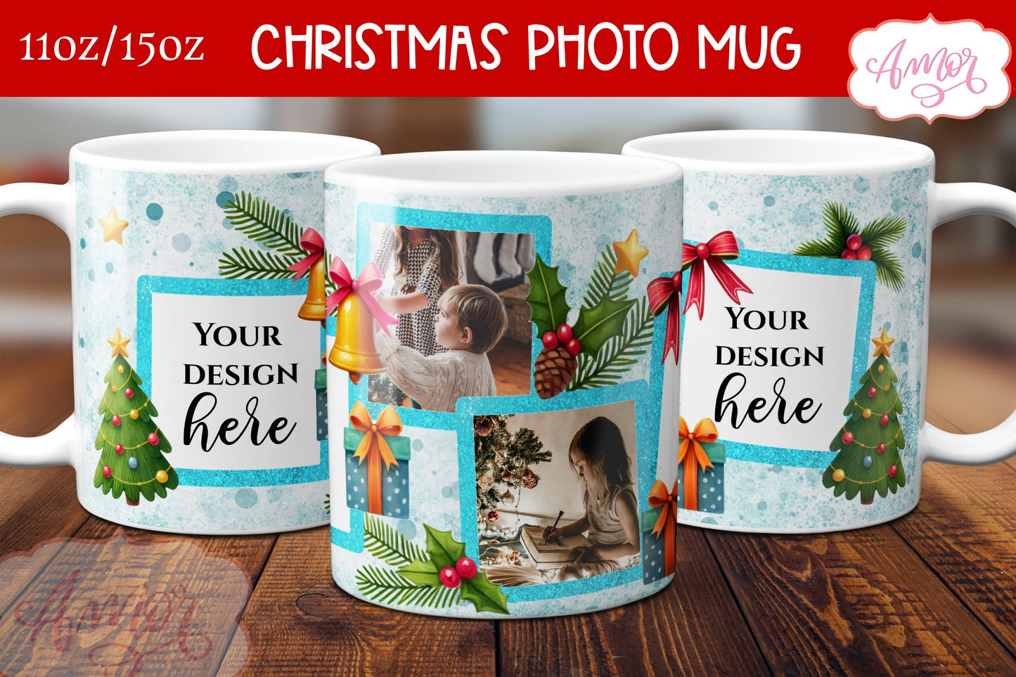 BUNDLE Christmas Photo Mug Wrap PNG Sublimation