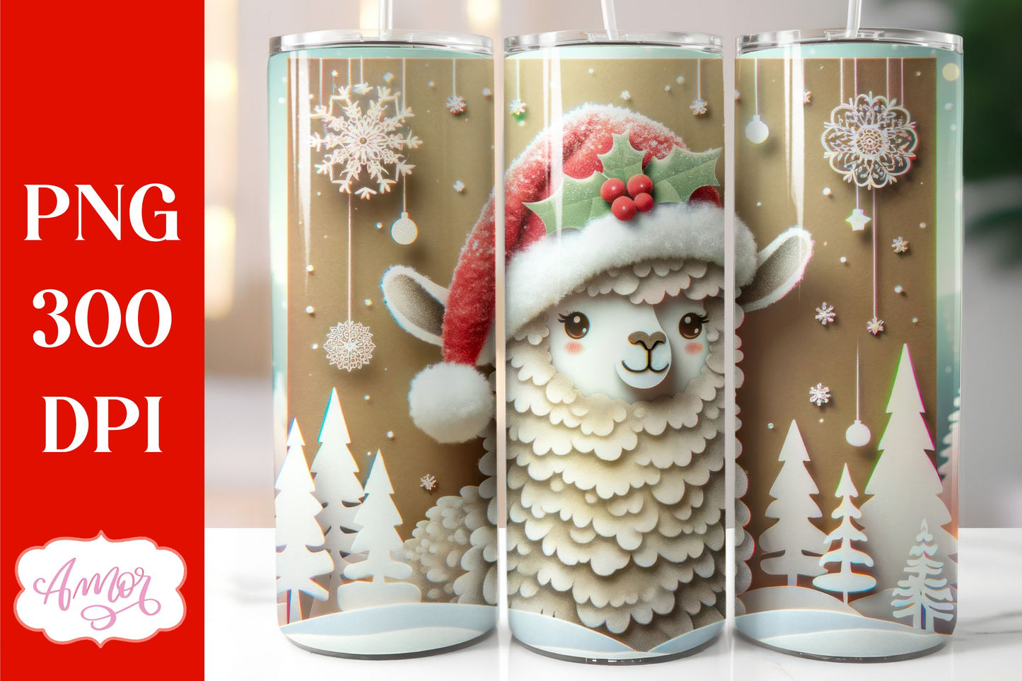 Christmas llama tumbler wrap for sublimation bundle