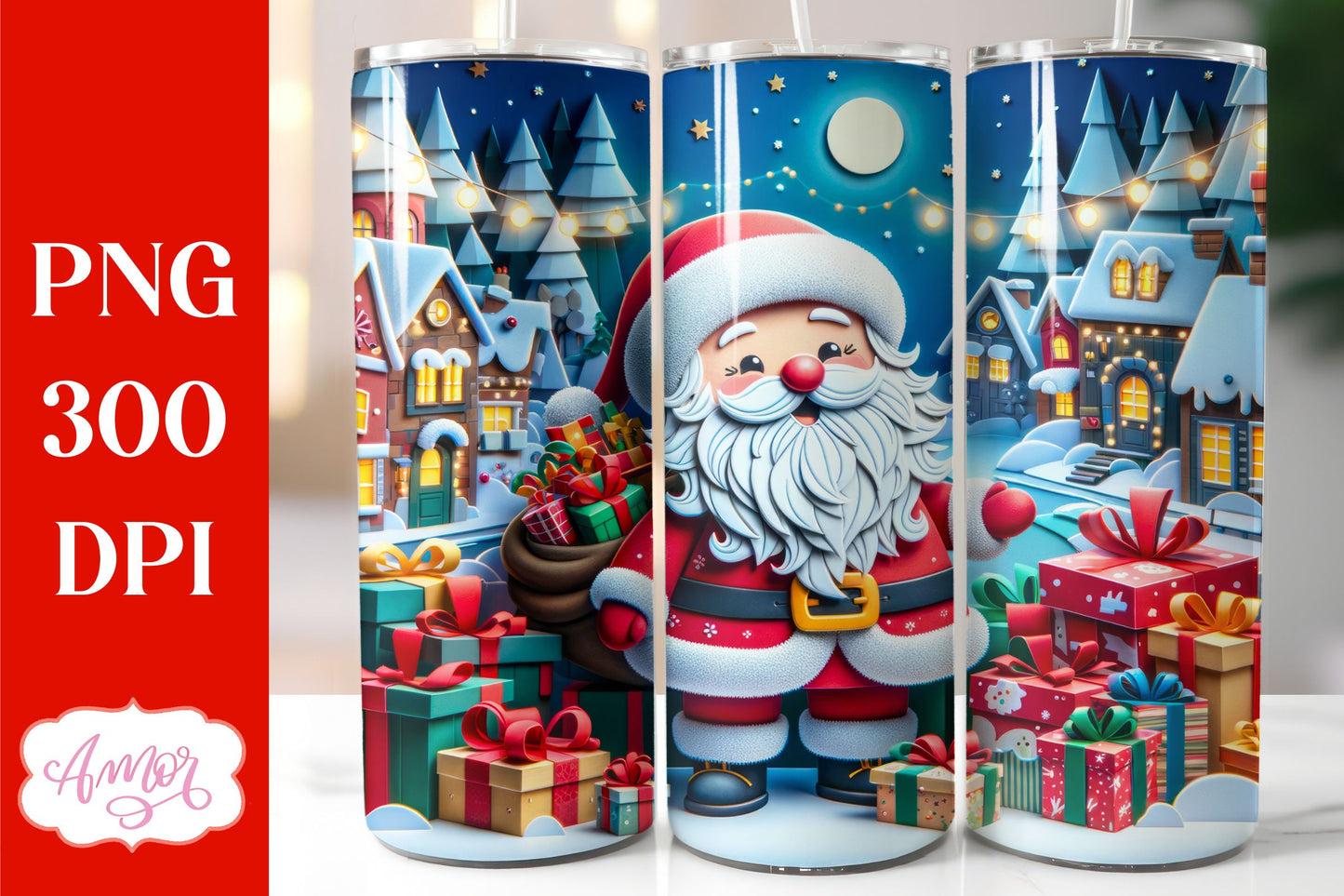 Christmas 3D tumbler wrap for sublimation | Santa tumbler PNG